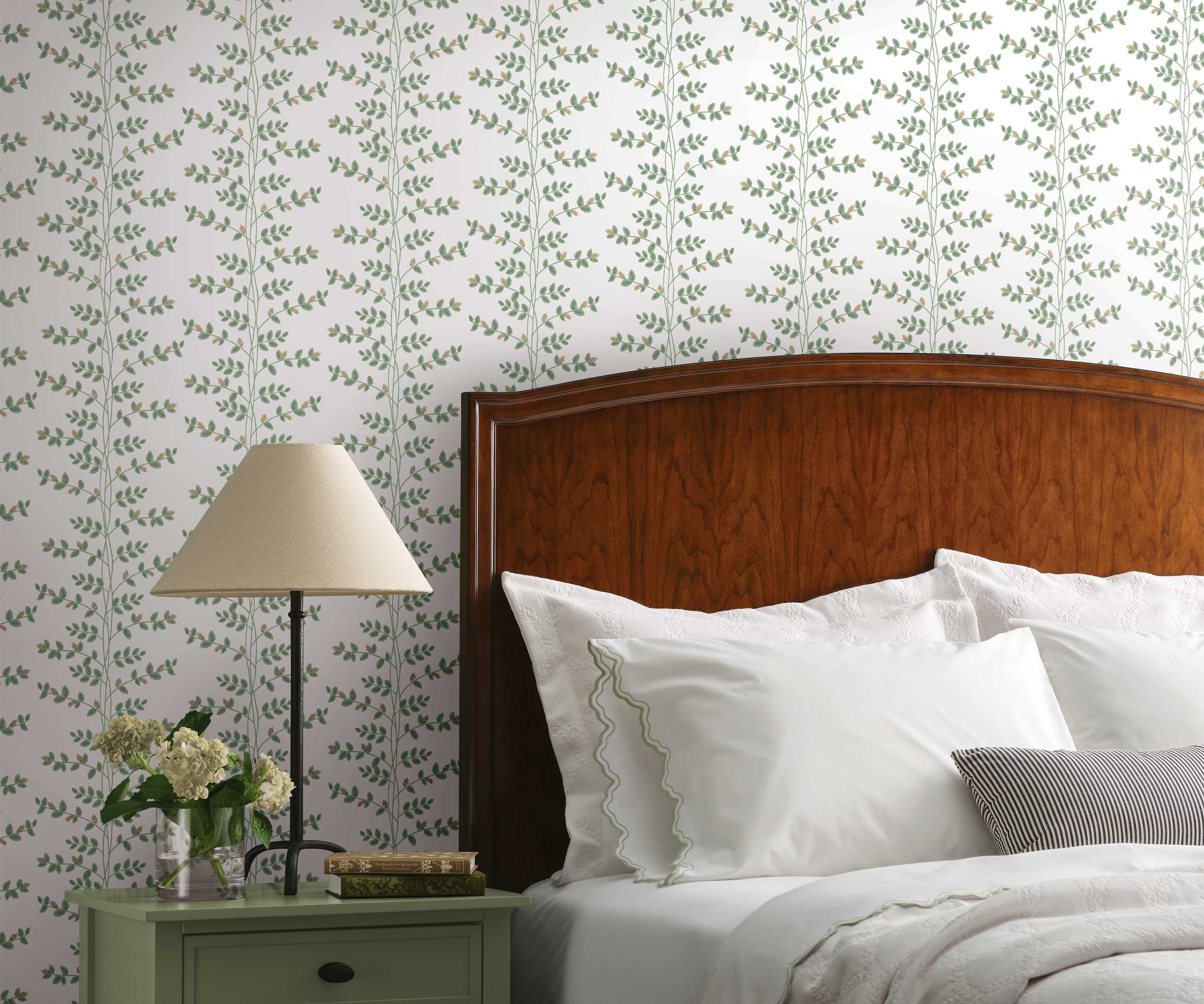 Climbing Vines Wallpaper Sample - White & Metallic Gold