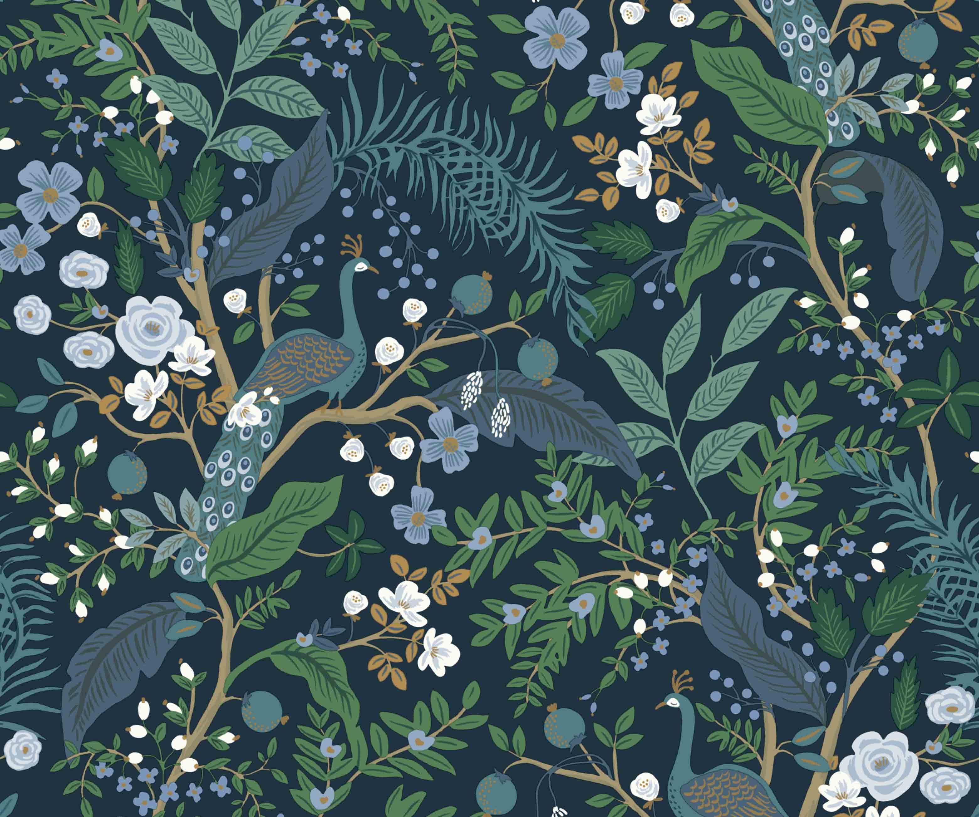 Peacock Garden Peel & Stick Wallpaper - Navy