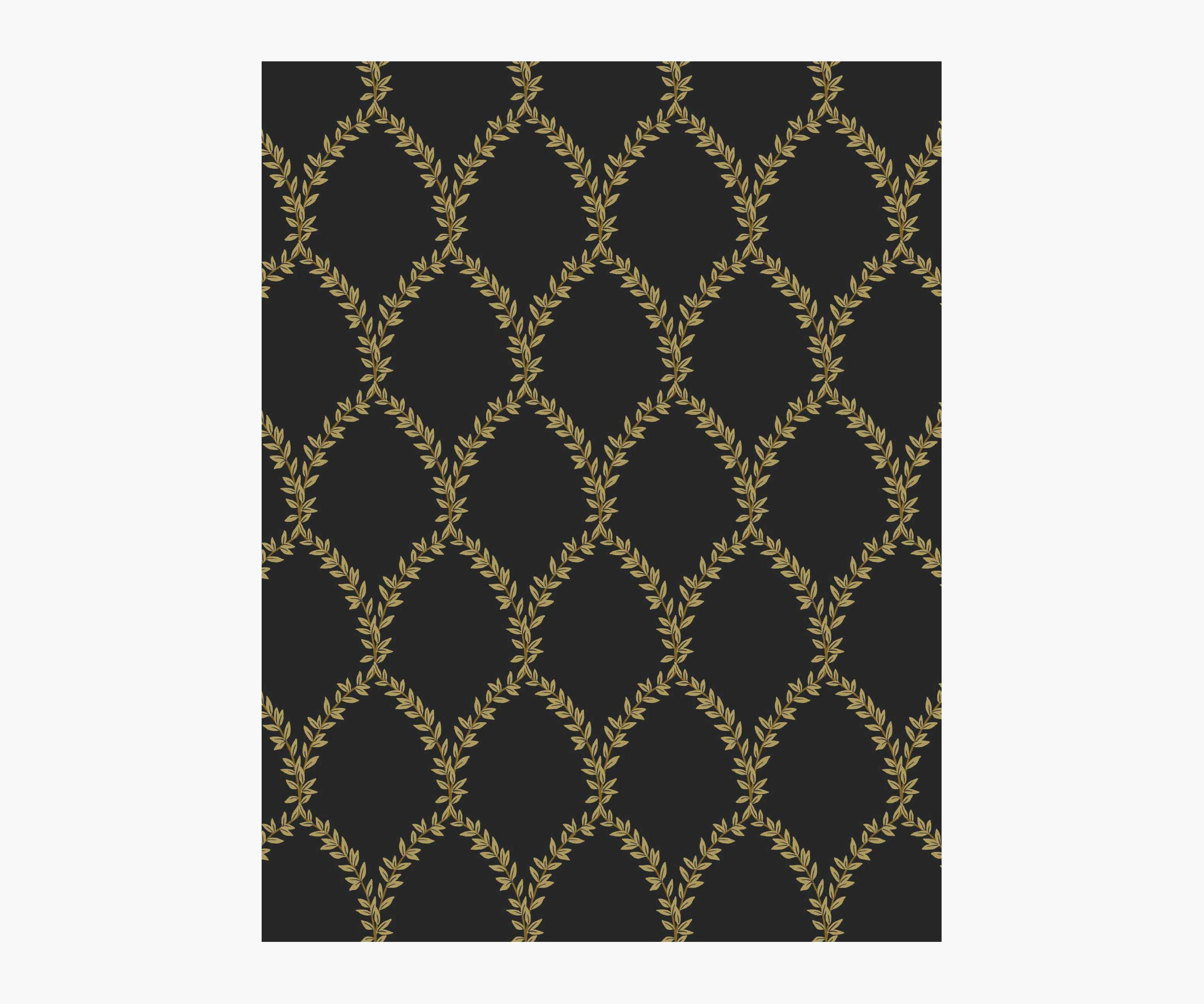 Laurel Wallpaper Sample - Metallic Gold & Black