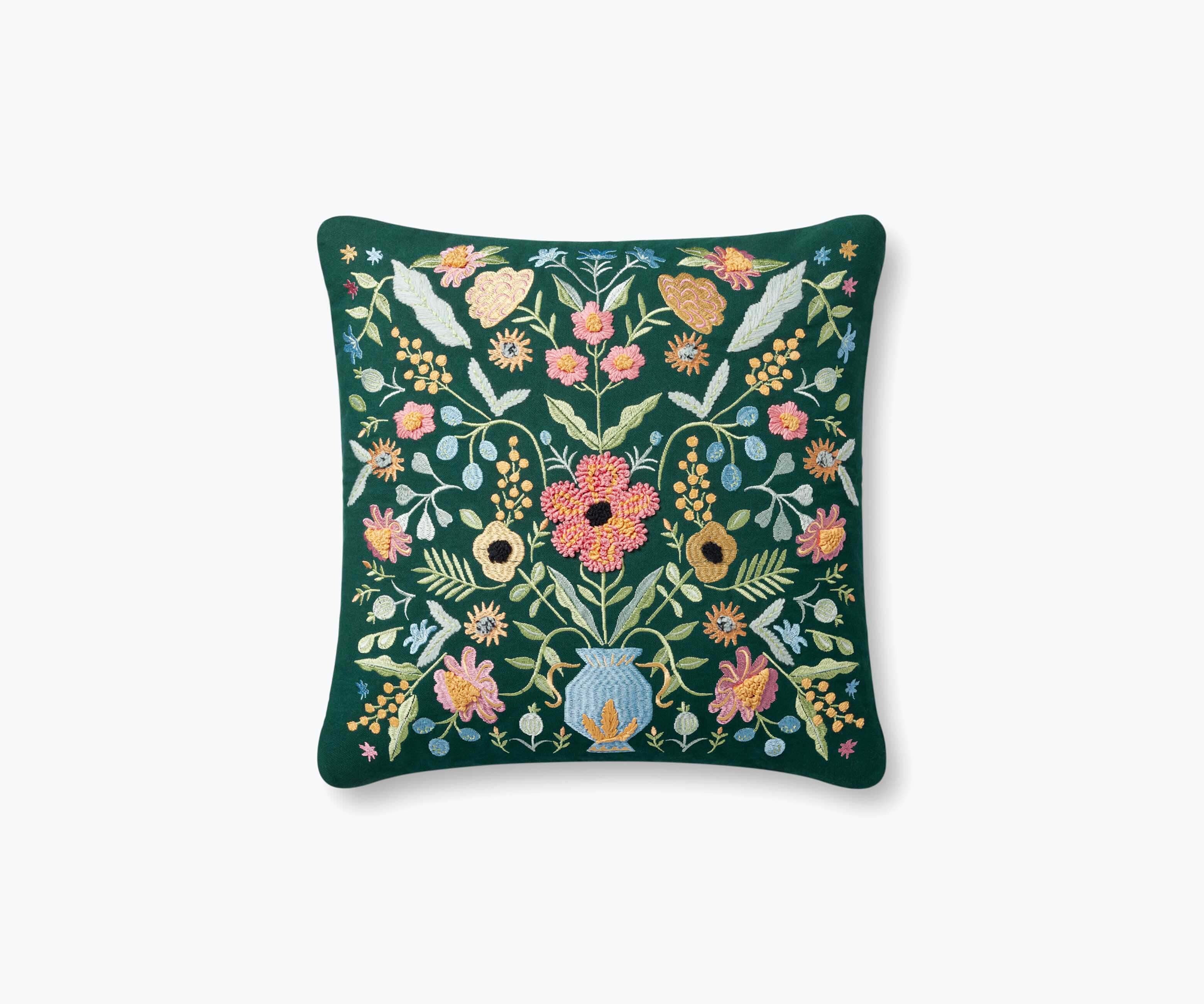 Gabriella Embroidered Pillow - Evergreen Multi