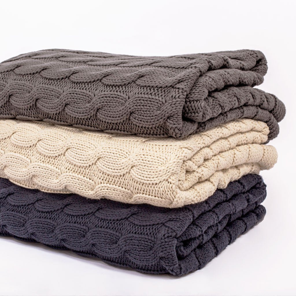 Navy Large Cable Knit Throw