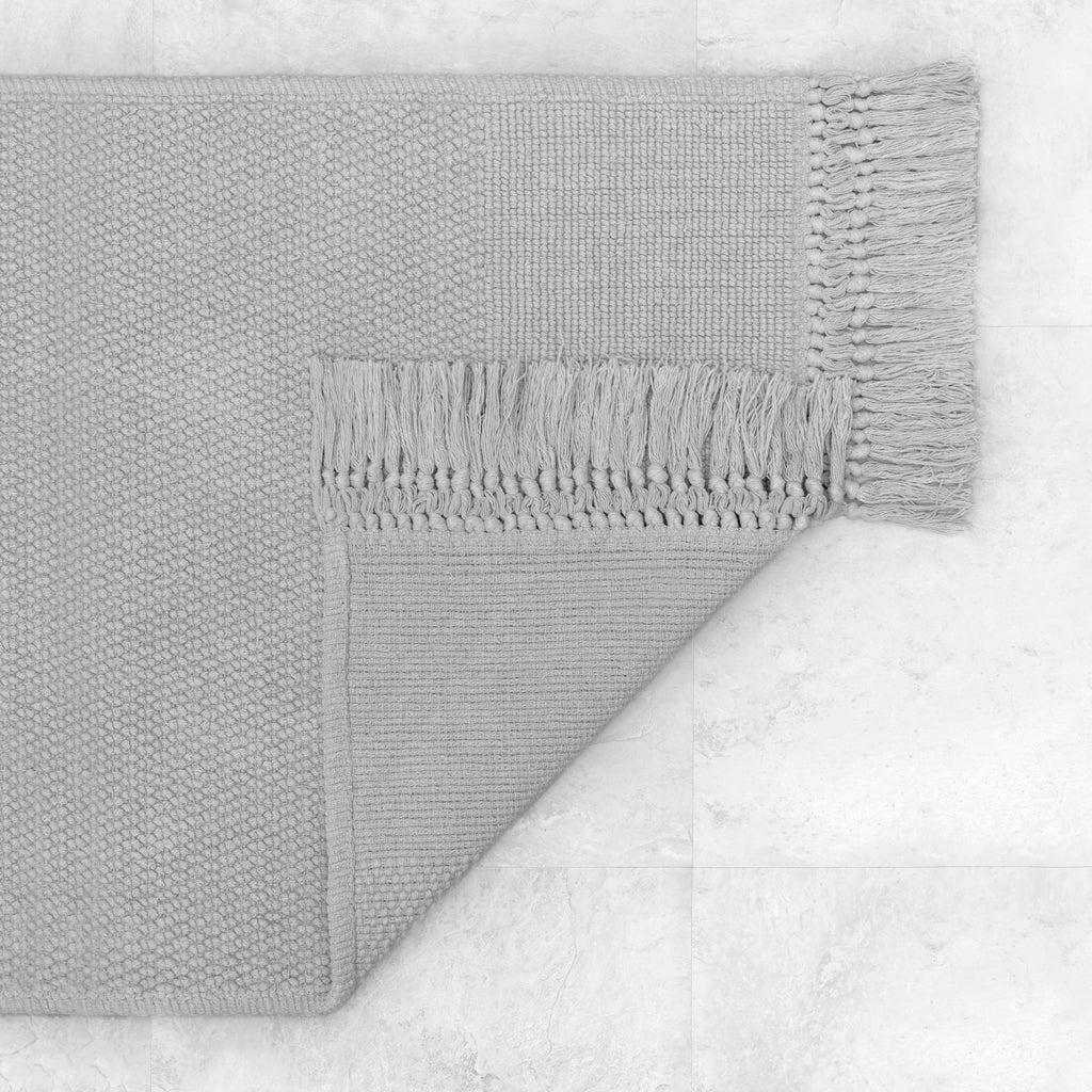 The Grey Fringed Textured Bath Mat