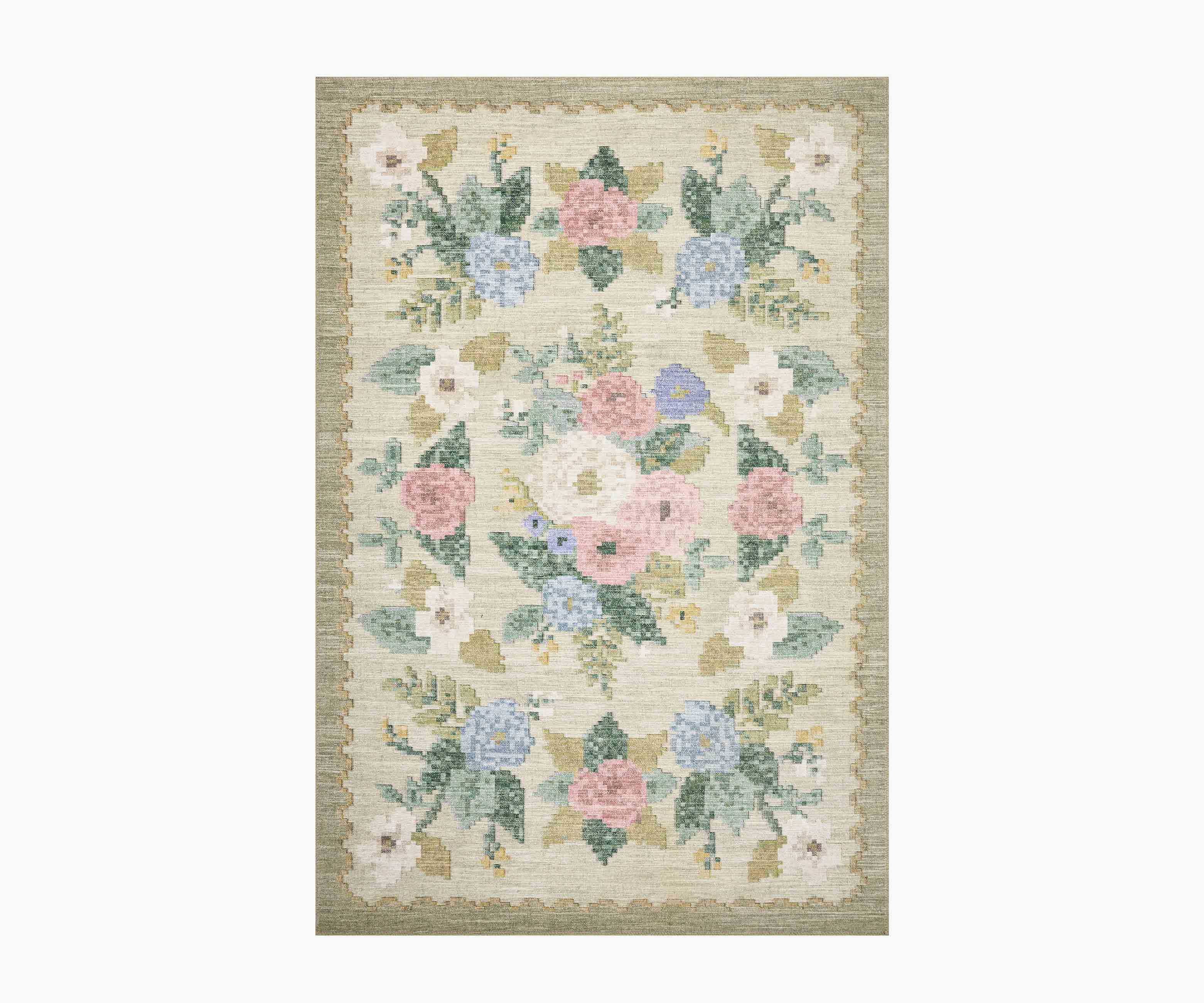 Rosa Antique Rose Power Loomed Rug - Cream