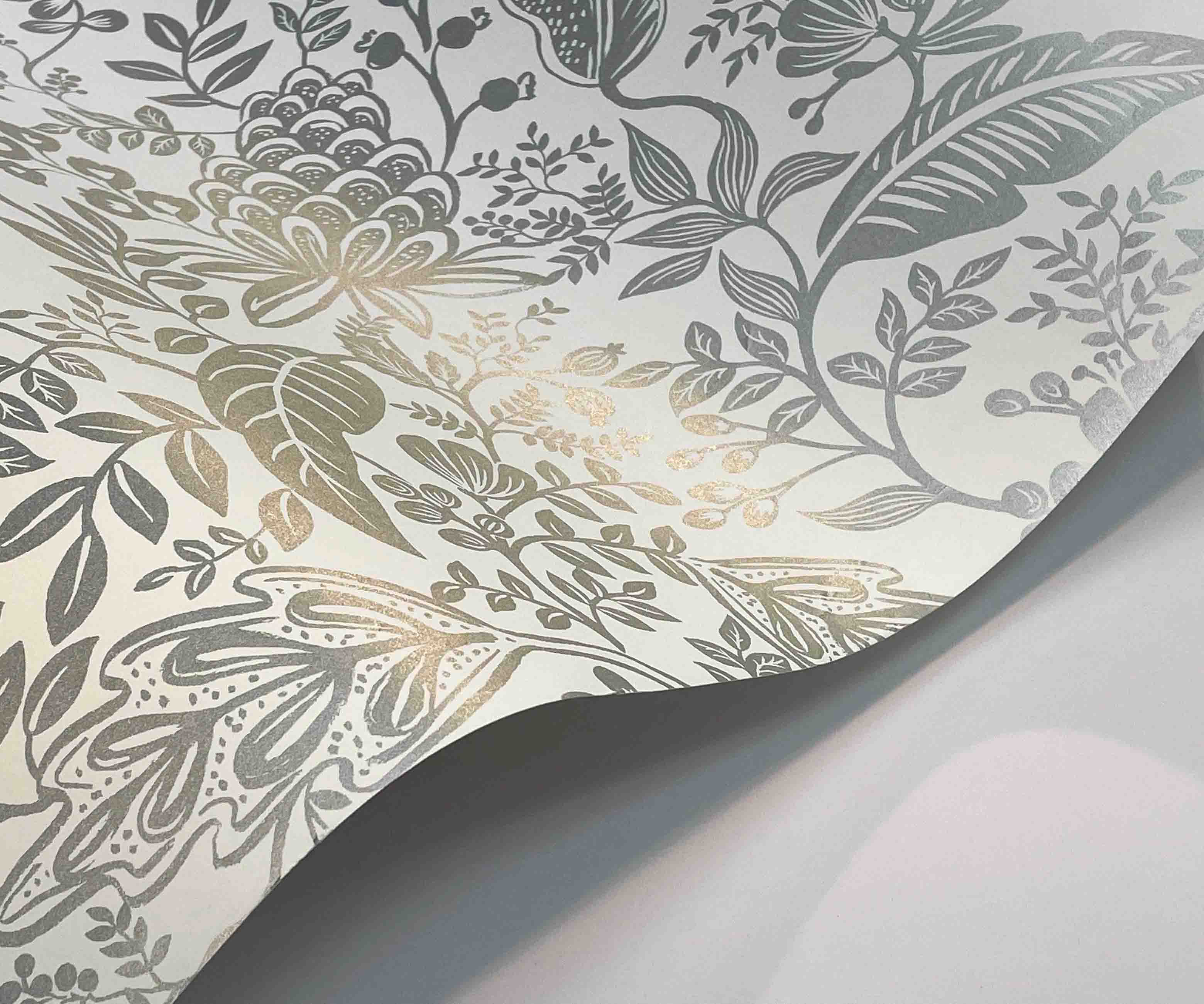 Pomegranate Wallpaper - White & Metallic Silver