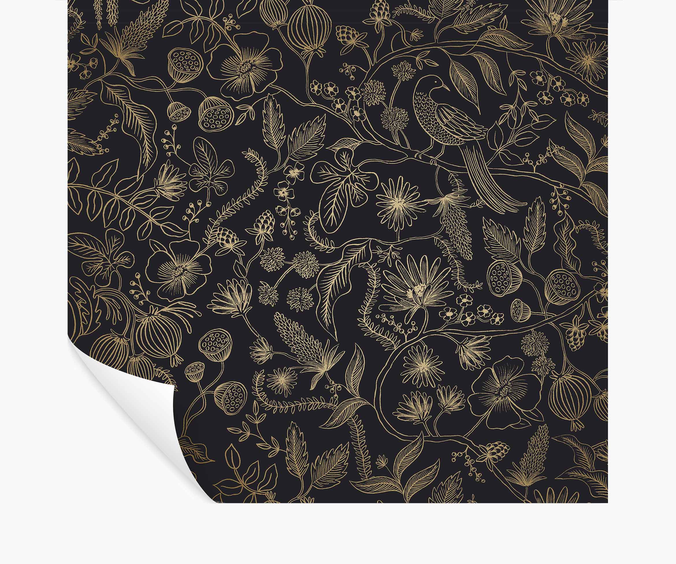 Aviary Peel & Stick Wallpaper - Metallic Gold & Black