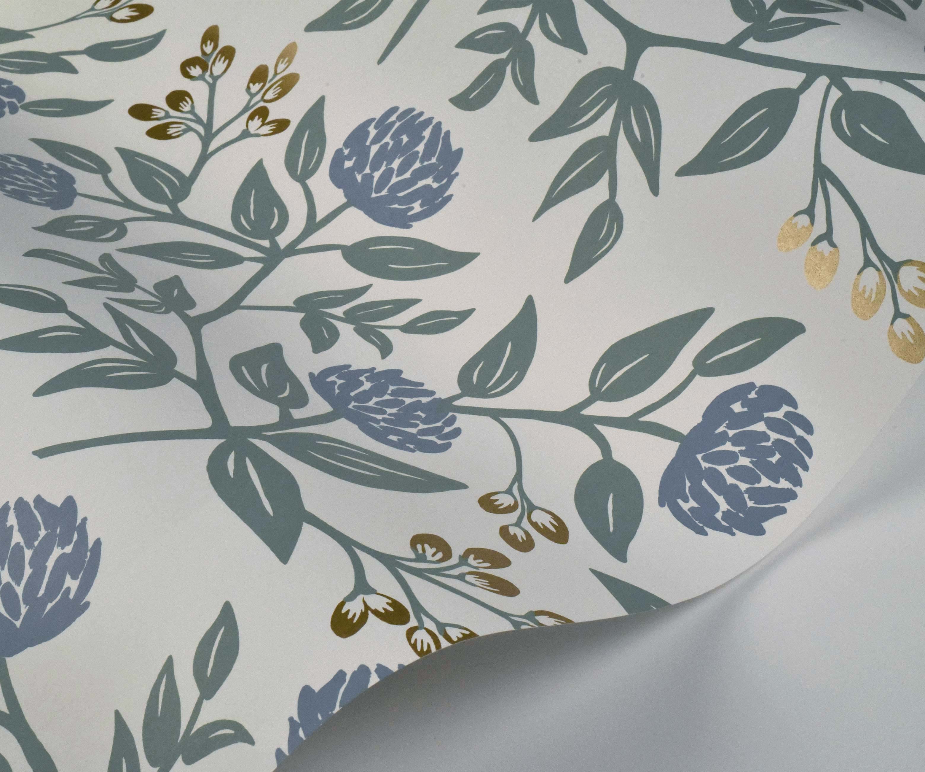 Peonies Wallpaper - Periwinkle & Sage