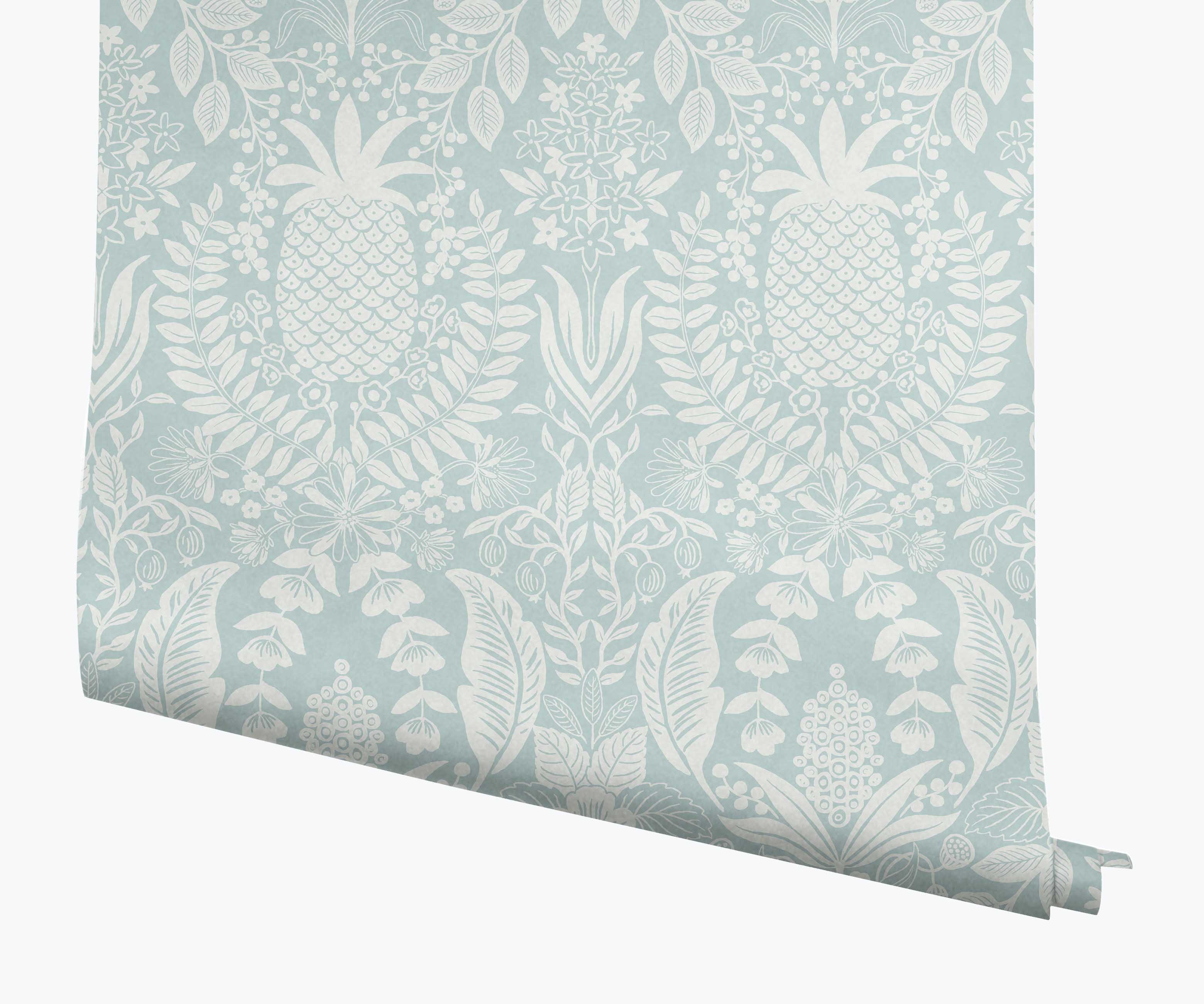 Pineapple Damask Wallpaper - Light Blue