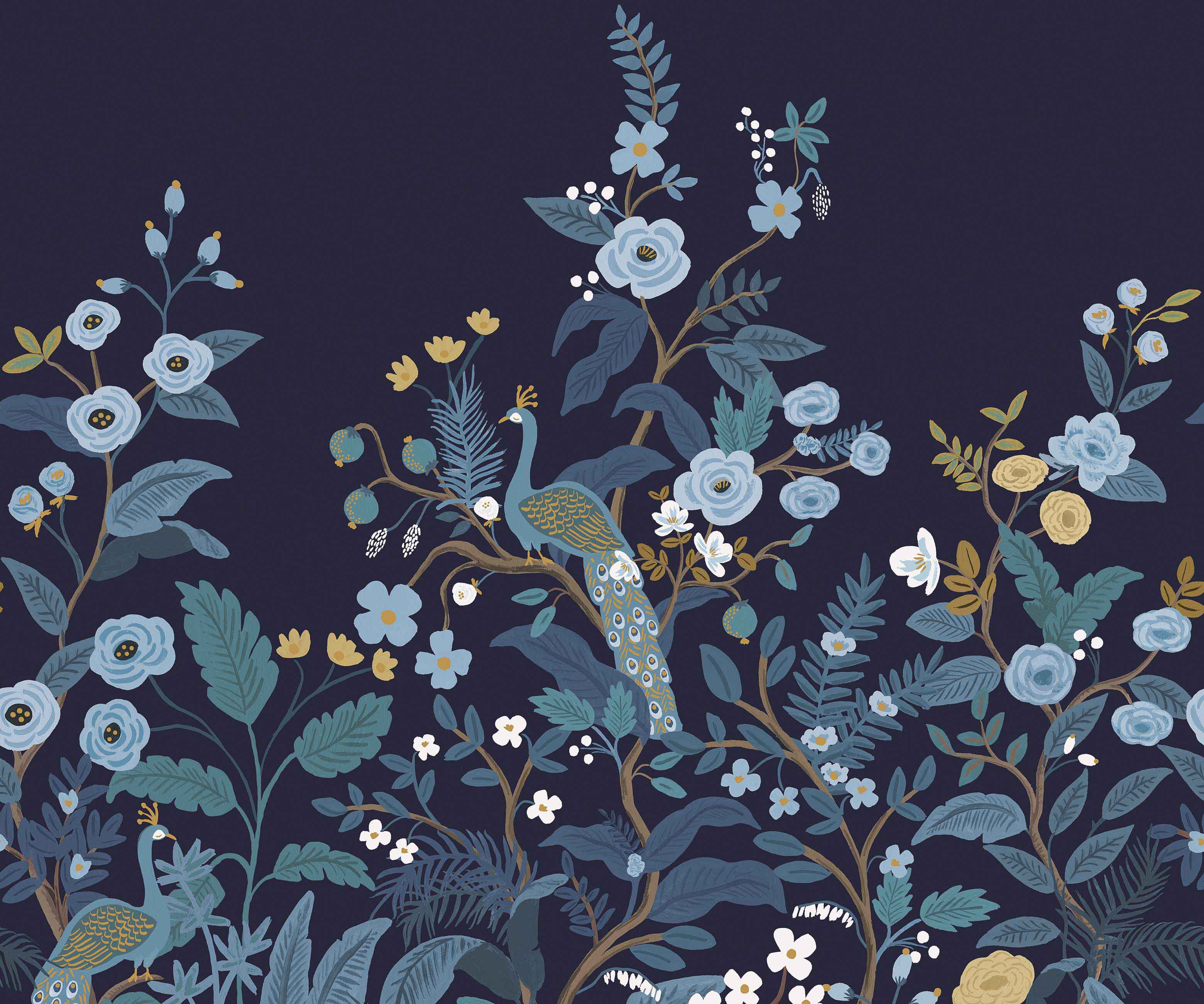 Peacock Wallpaper Mural - Navy