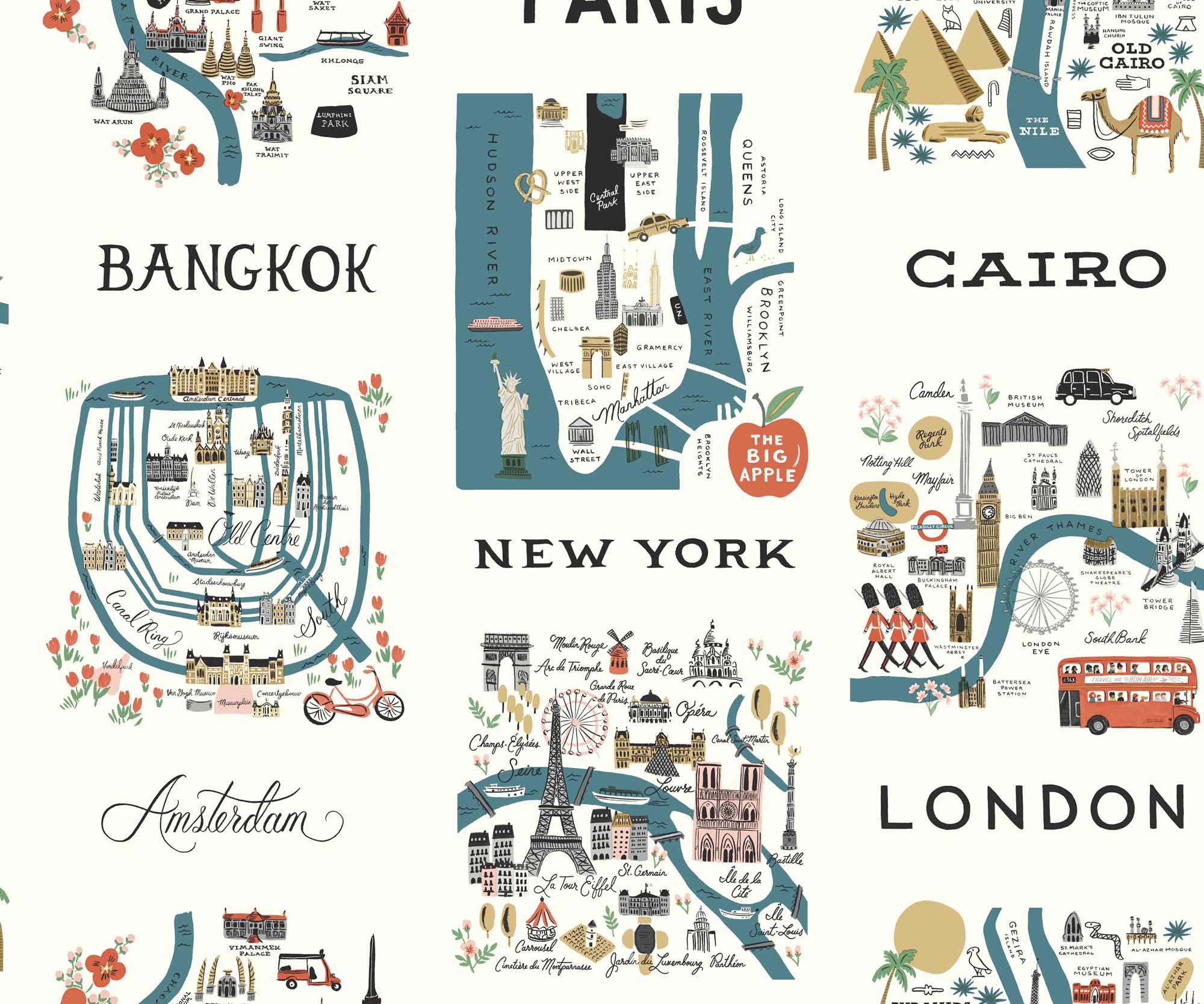 City Maps Peel & Stick Wallpaper - Blue & Red