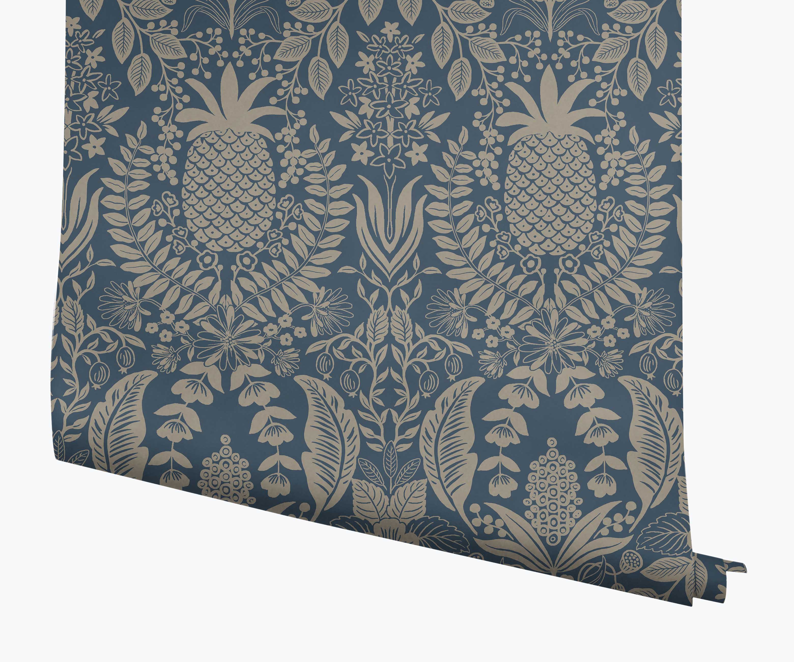 Pineapple Damask Wallpaper - Navy