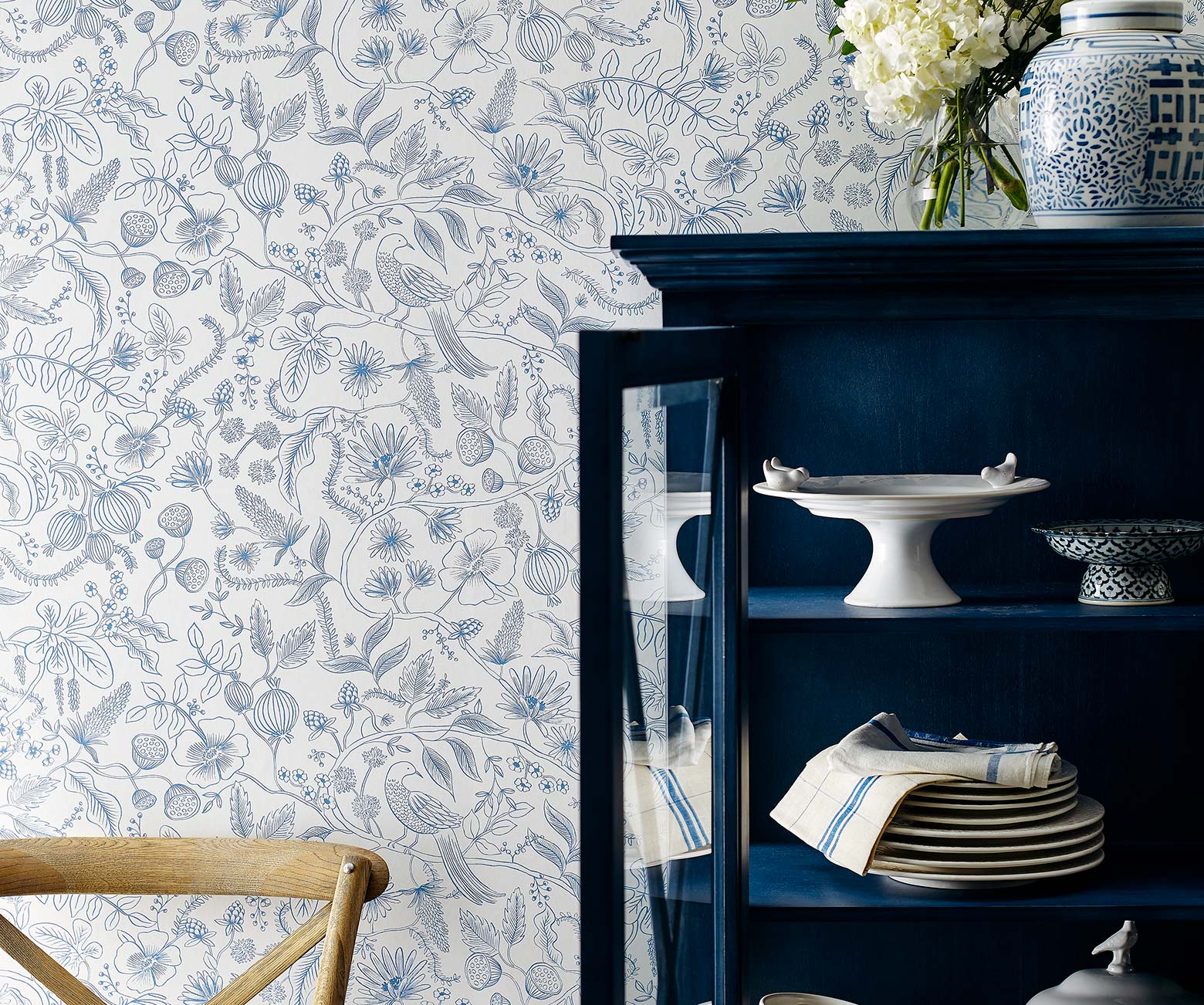 Aviary Peel & Stick Wallpaper Sample - Blue & Cream