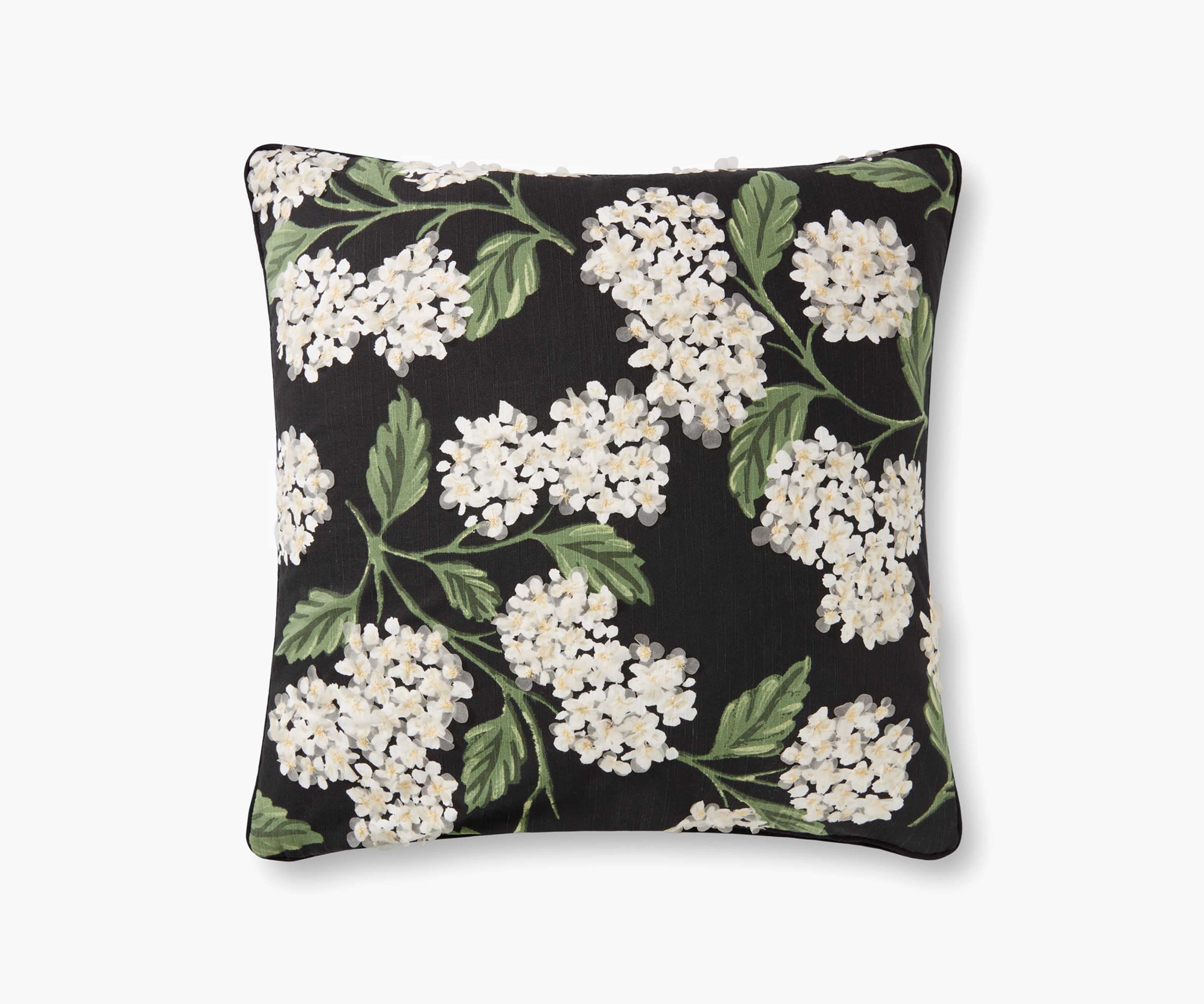 Hydrangea Embellished Pillow - Black