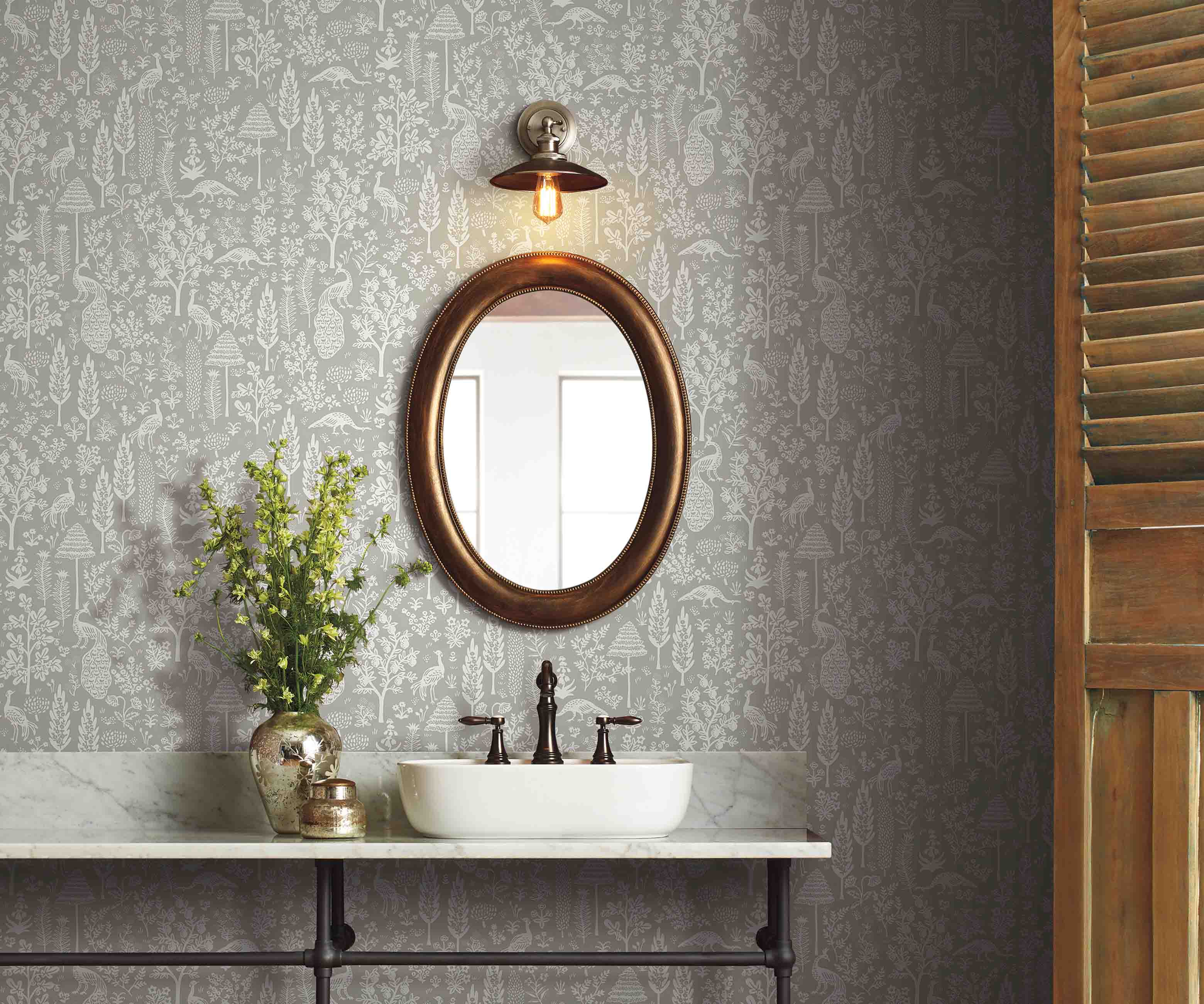 Menagerie Toile Wallpaper Sample - Grey & White