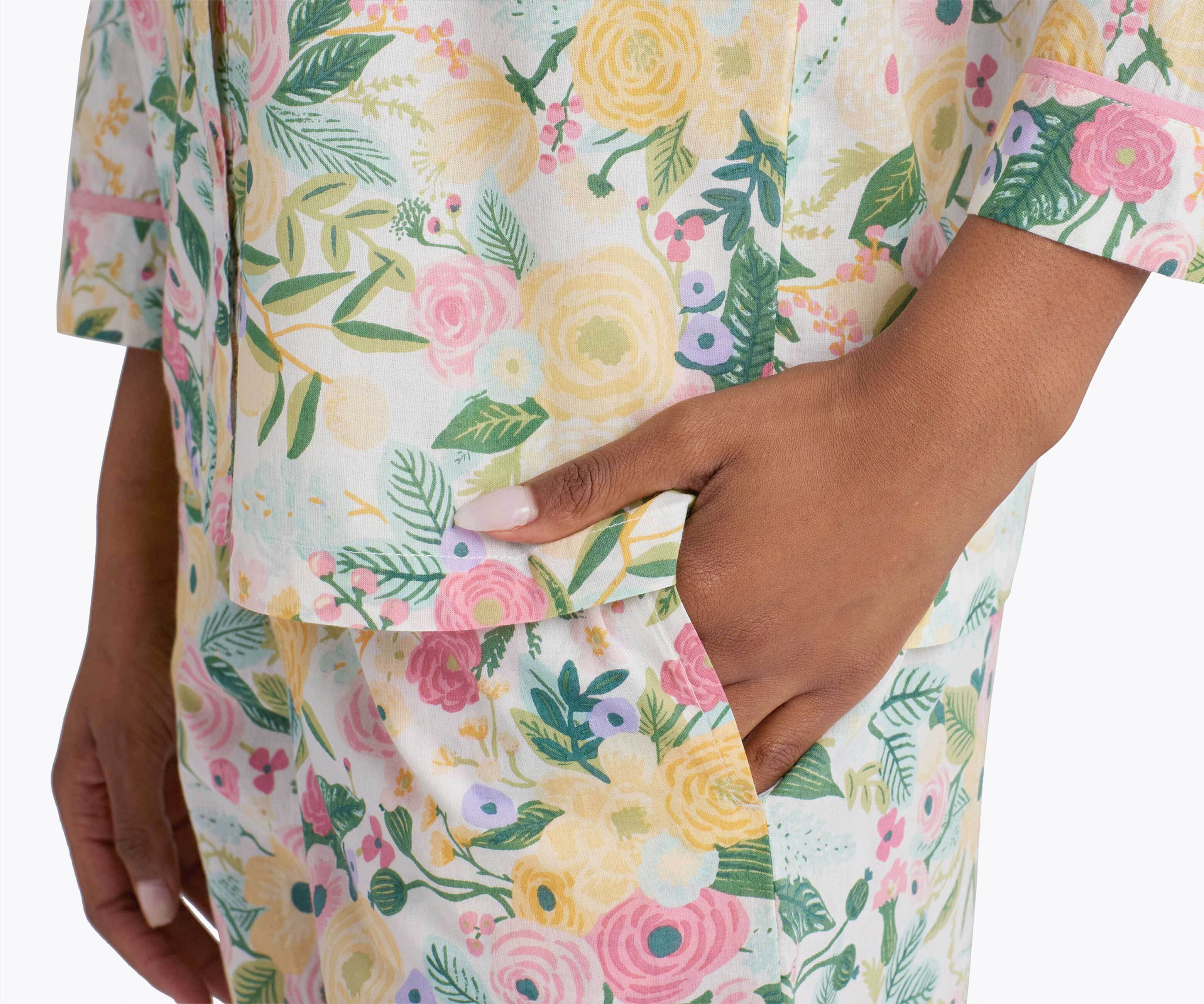 Voile Button Front Crop Set - Garden Party