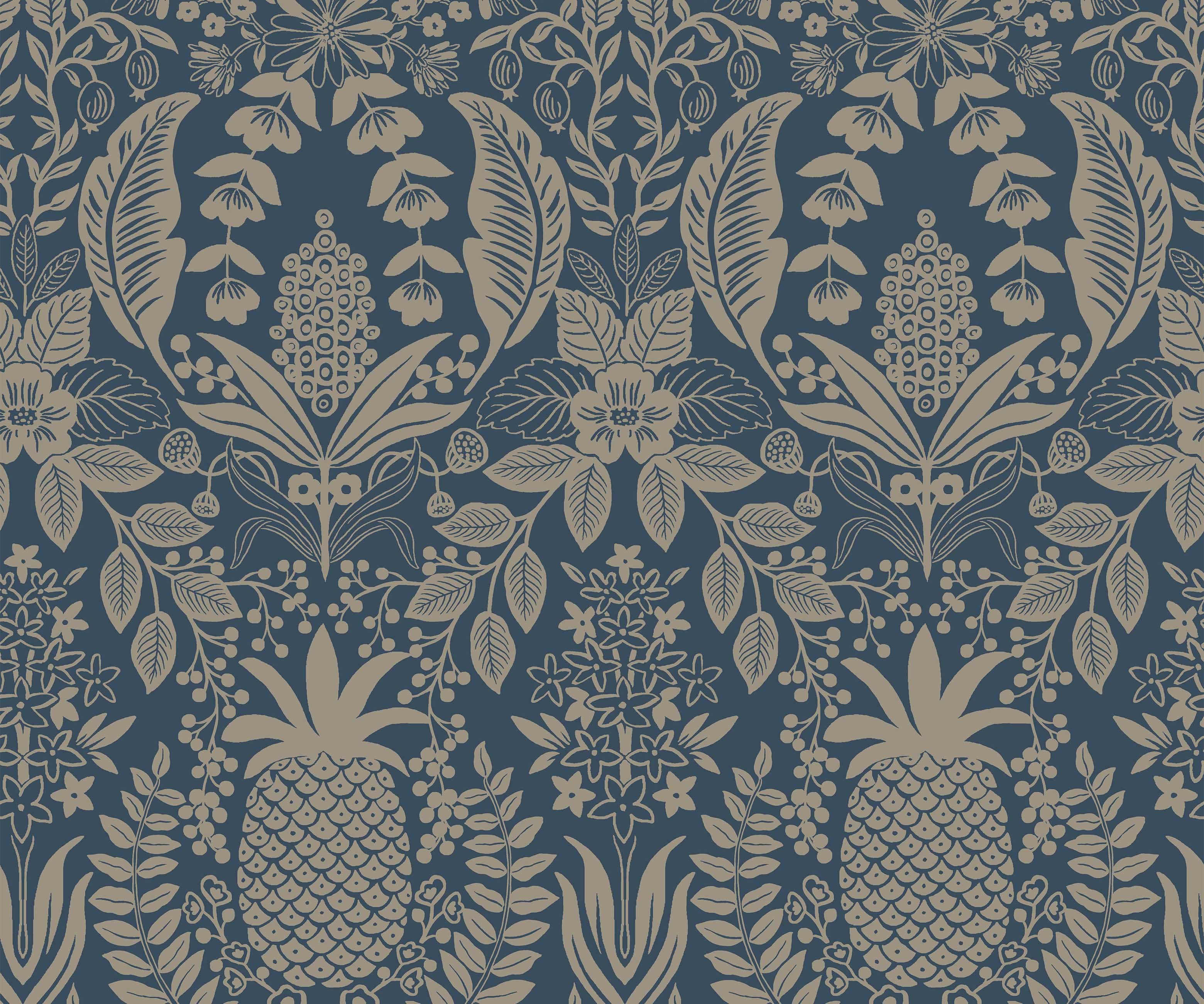 Pineapple Damask Wallpaper - Navy