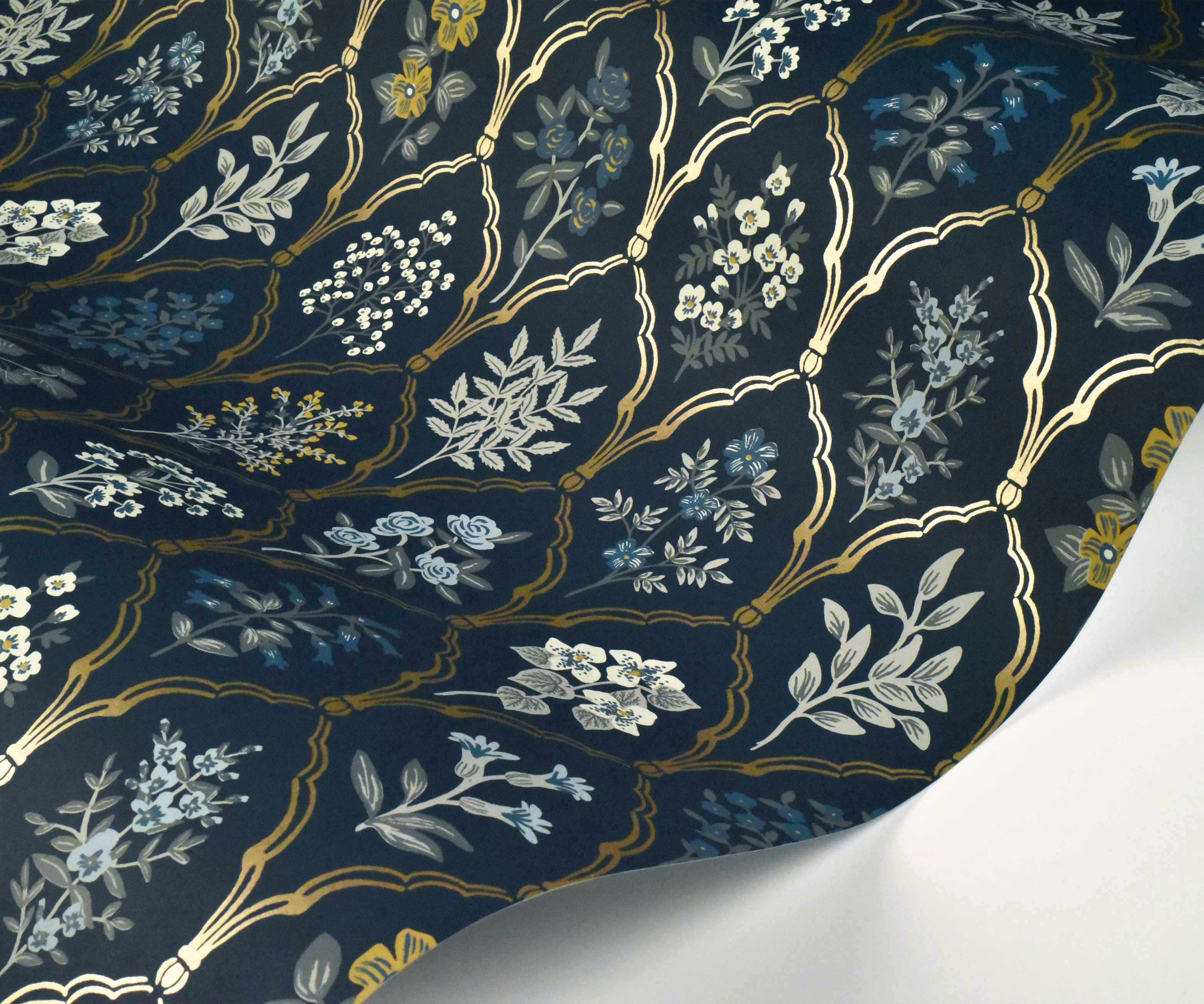 Hawthorne Wallpaper Sample - Navy & Gold