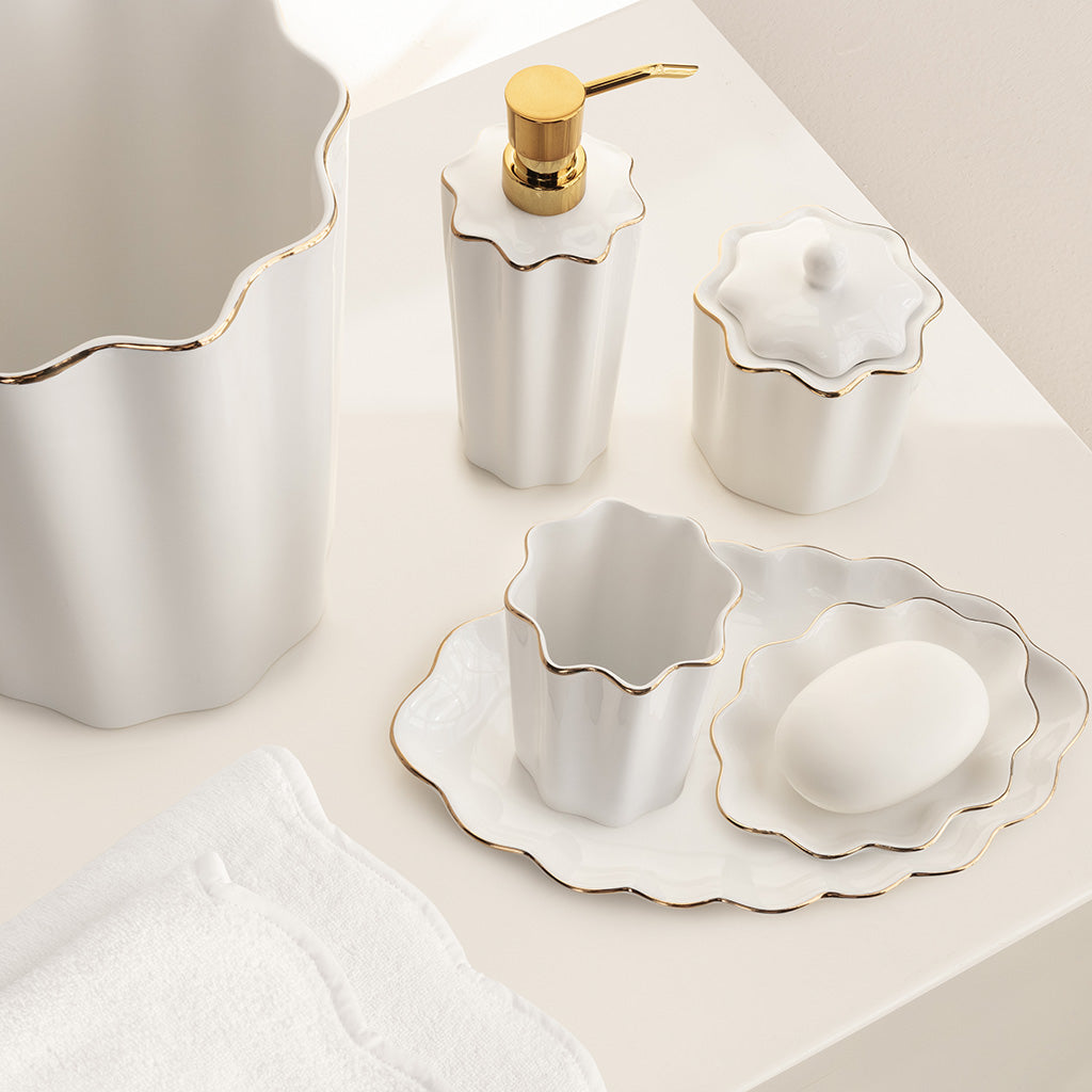 The Gold Scalloped Porcelain Bath Accessories