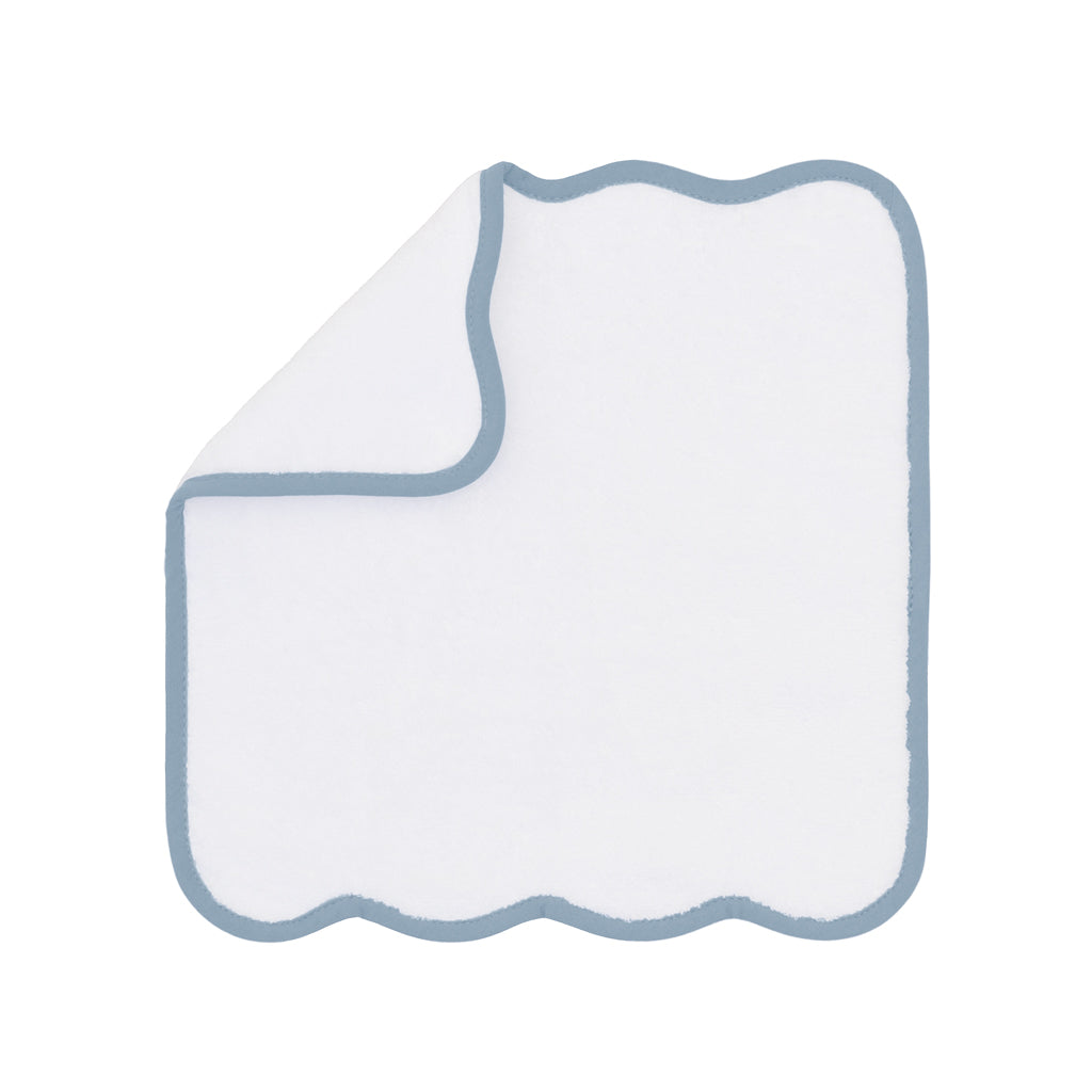 Blue Scalloped Plush White Washcloth