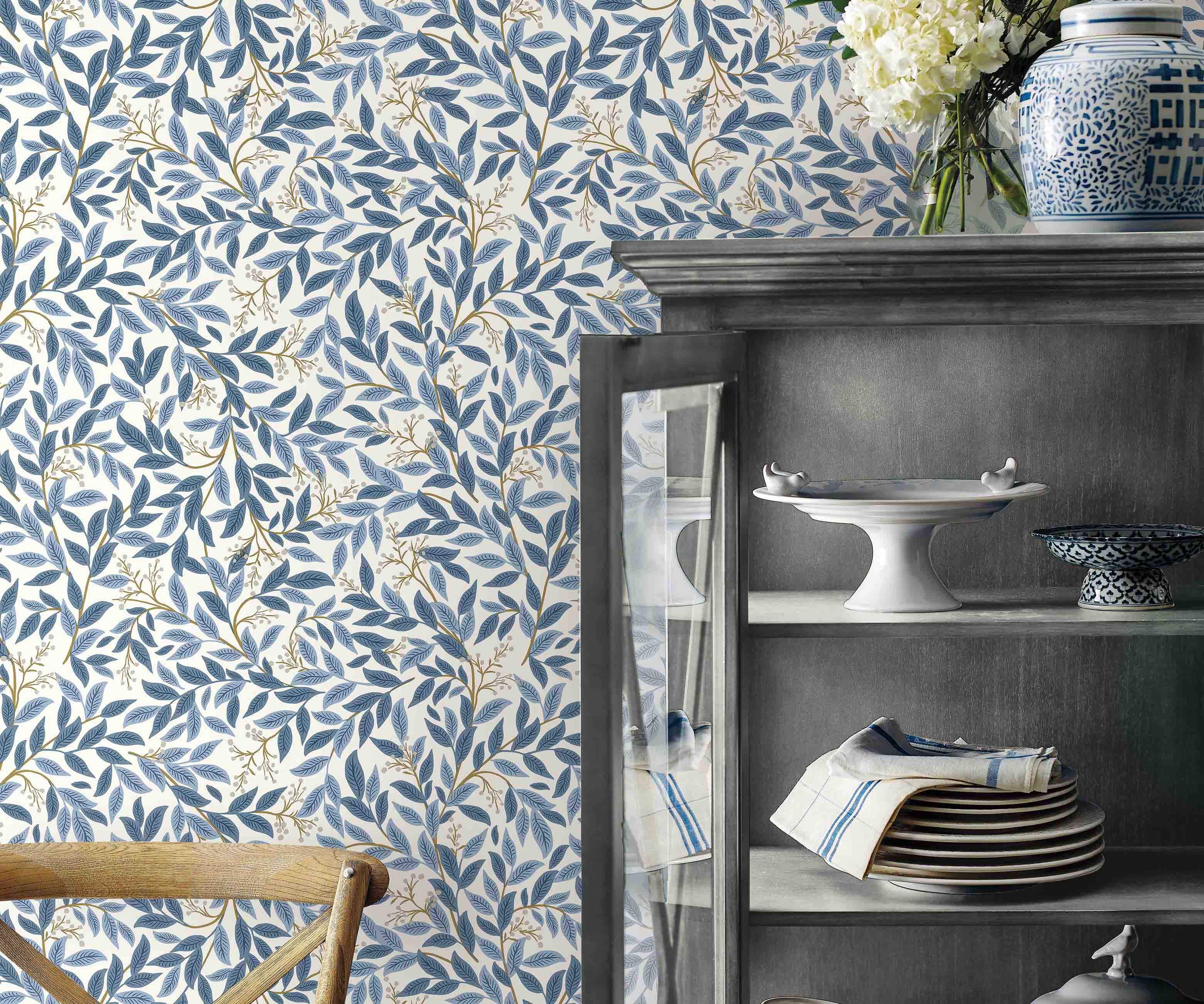 Willowberry Peel & Stick Wallpaper Sample - Blue & White