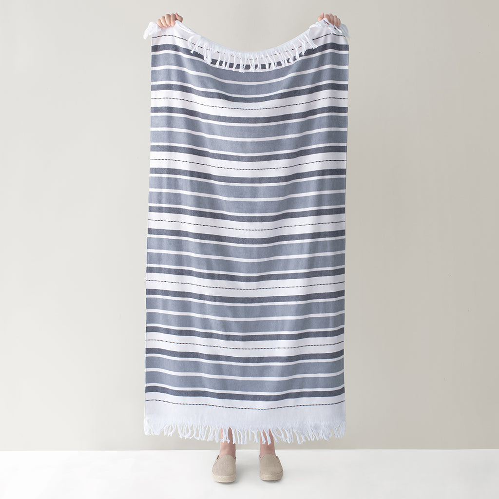 The Grey Coastal Stripe Fouta Beach Towel