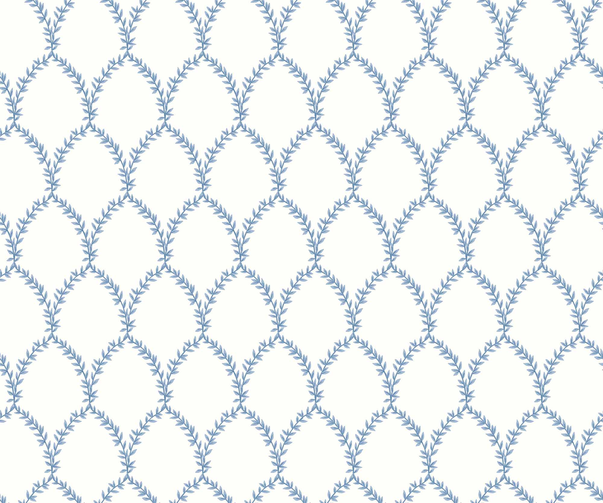 Laurel Wallpaper - Blue & White