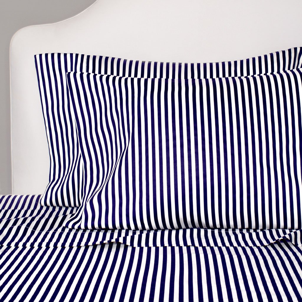 Navy Blue Striped Sheet Set (Fitted, Flat, & Pillow Cases)