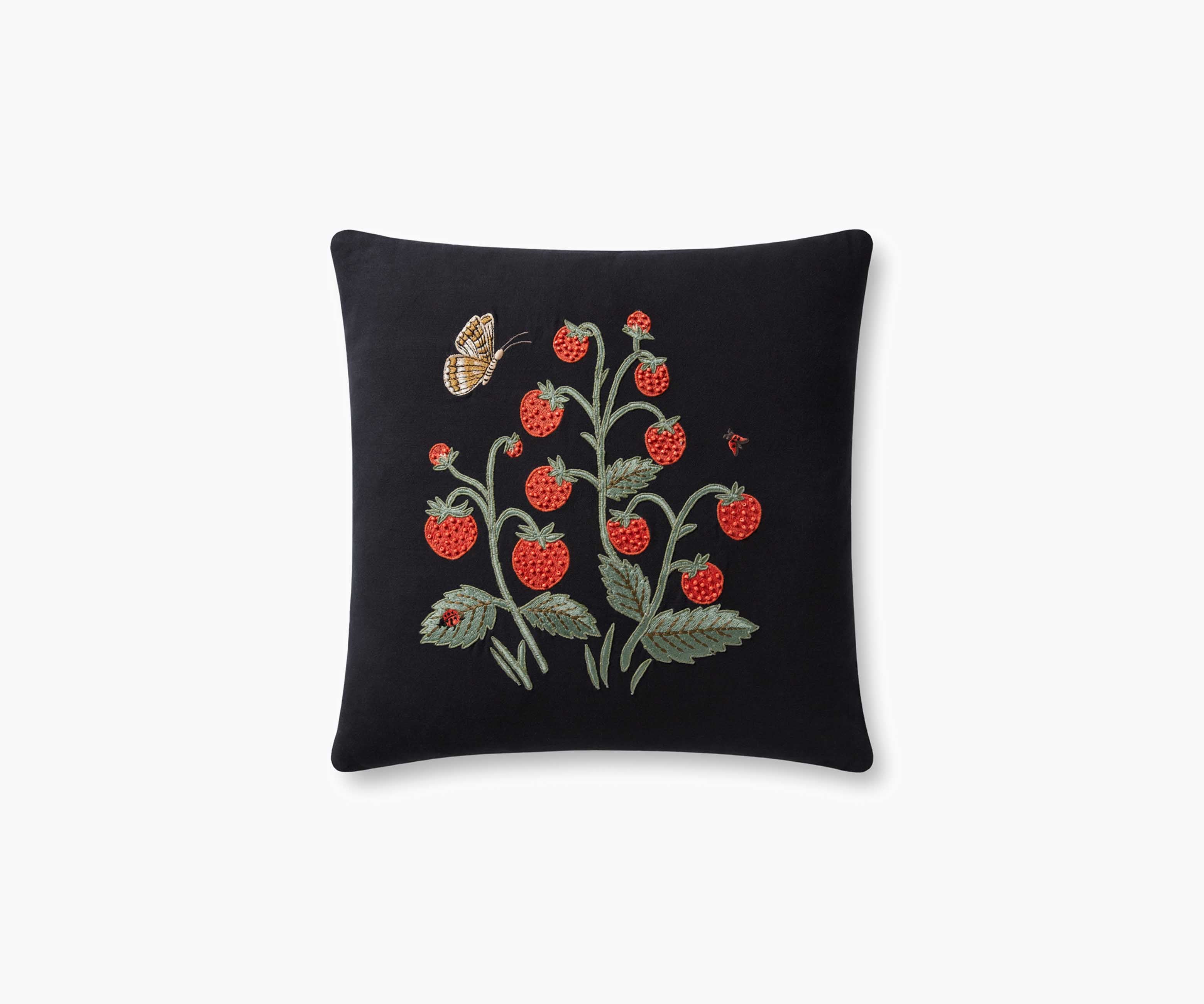 Strawberries Embellished Pillow - Black