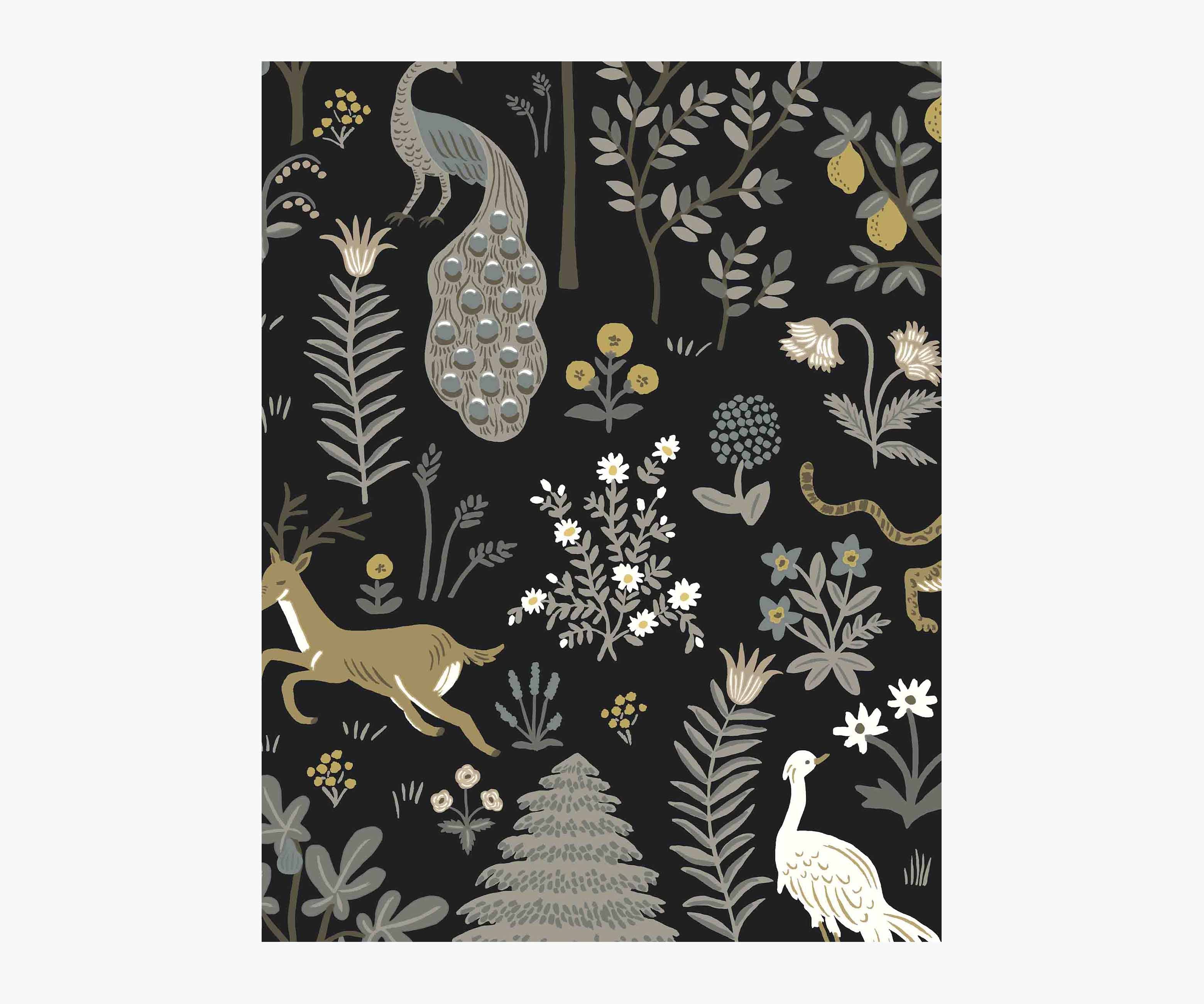 Menagerie Wallpaper Sample - Black