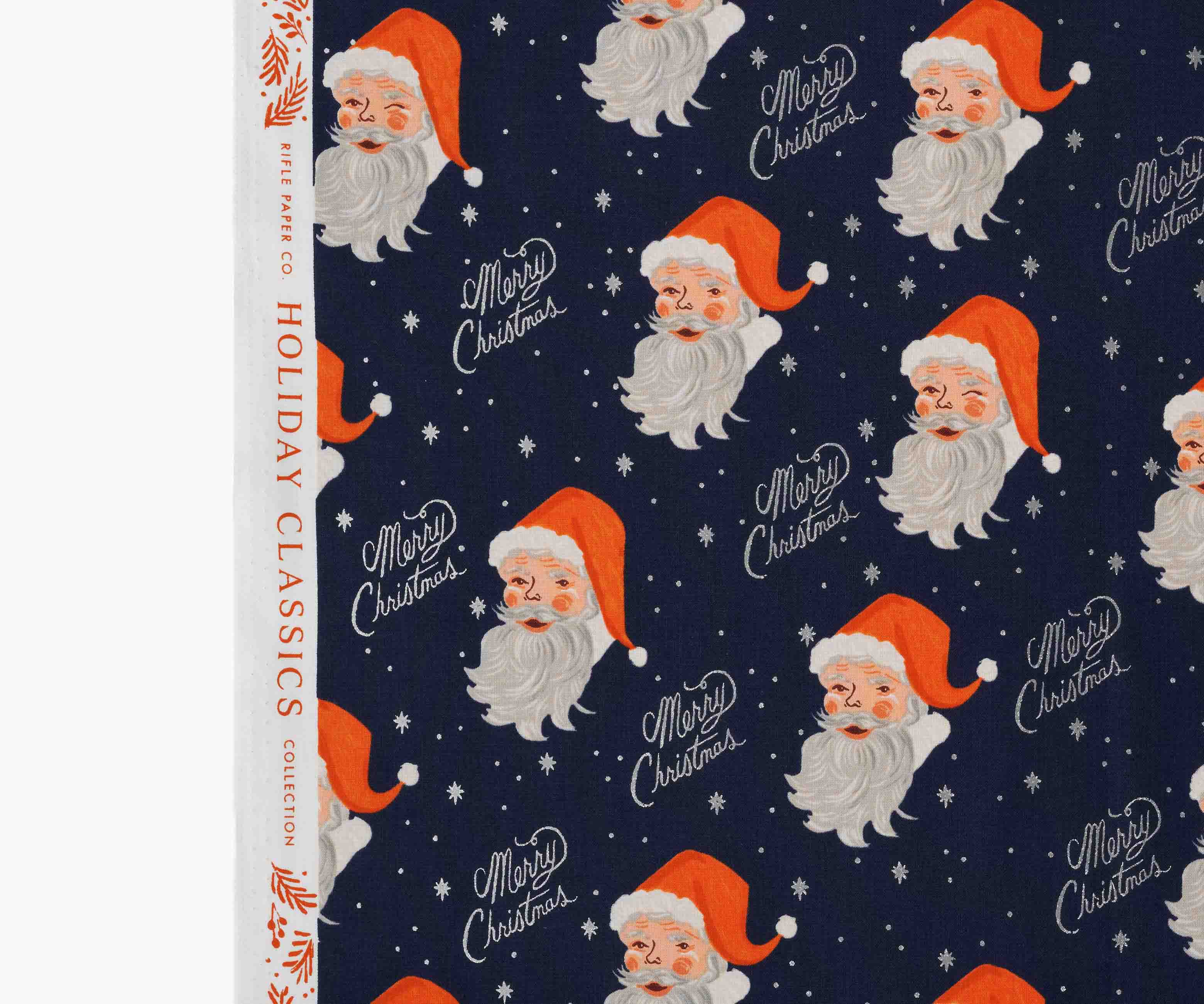 Santa Metallic Cotton Fabric - Navy