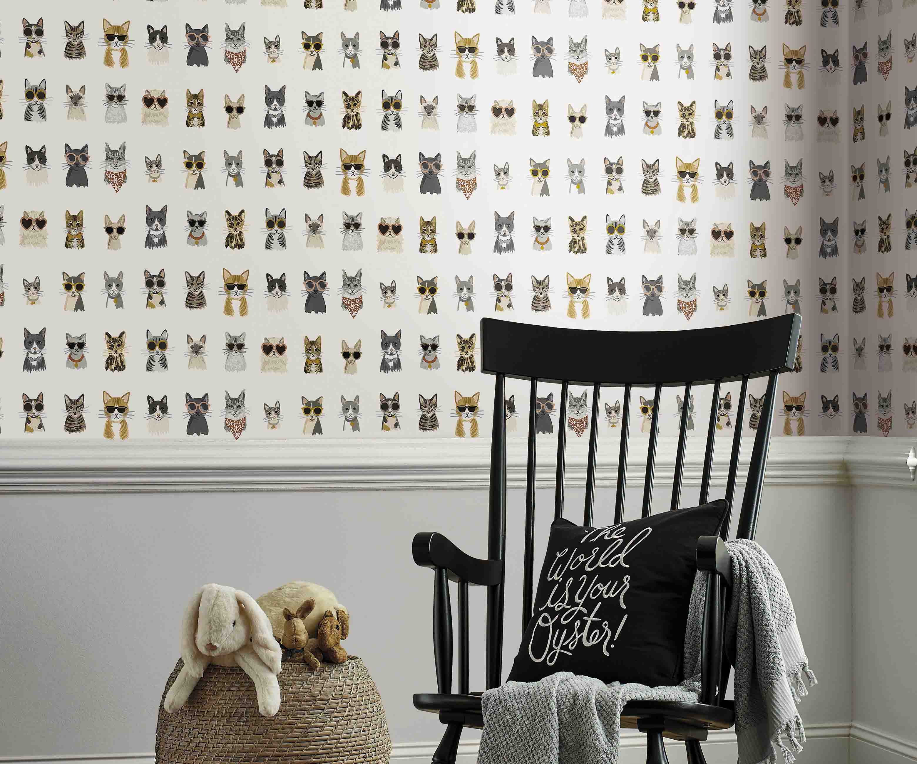 Cool Cats Peel & Stick Wallpaper - Grey & Gold