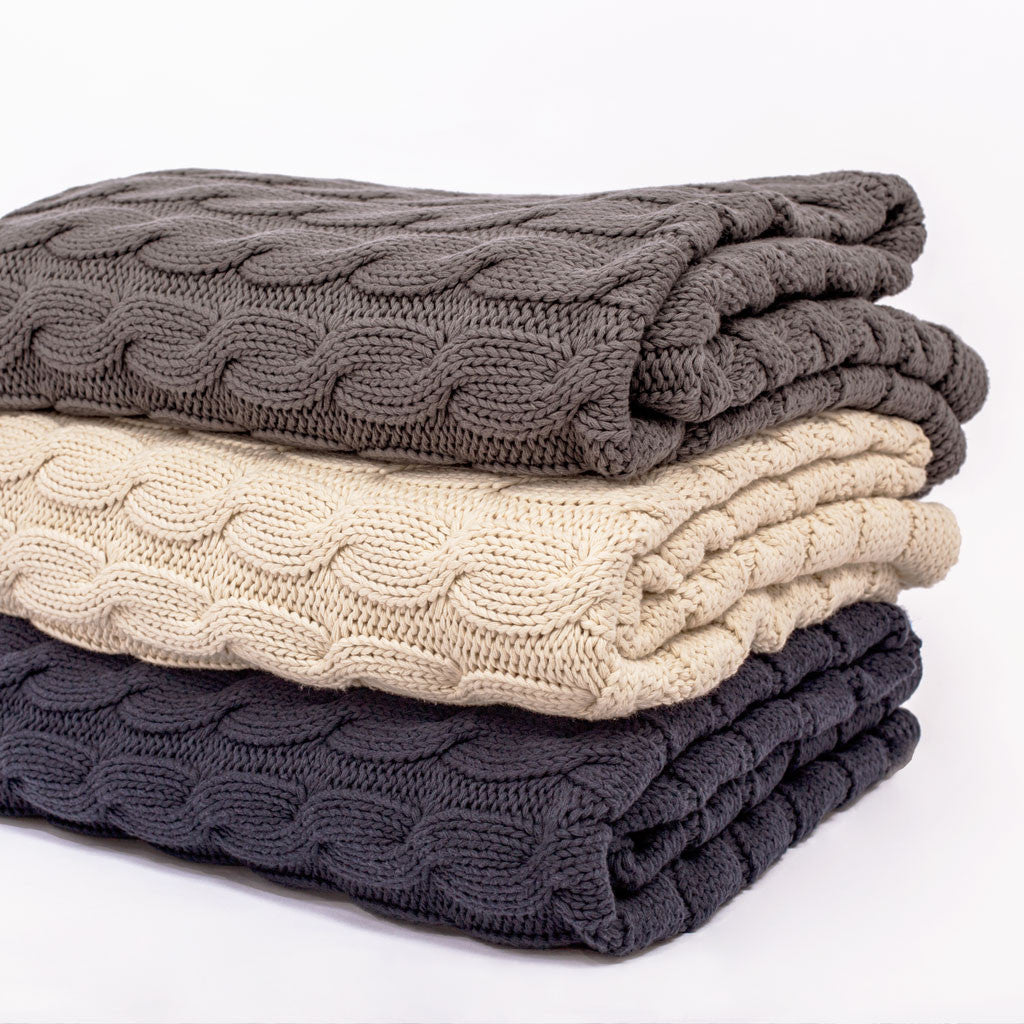 The Navy Large Cable Knit Throw