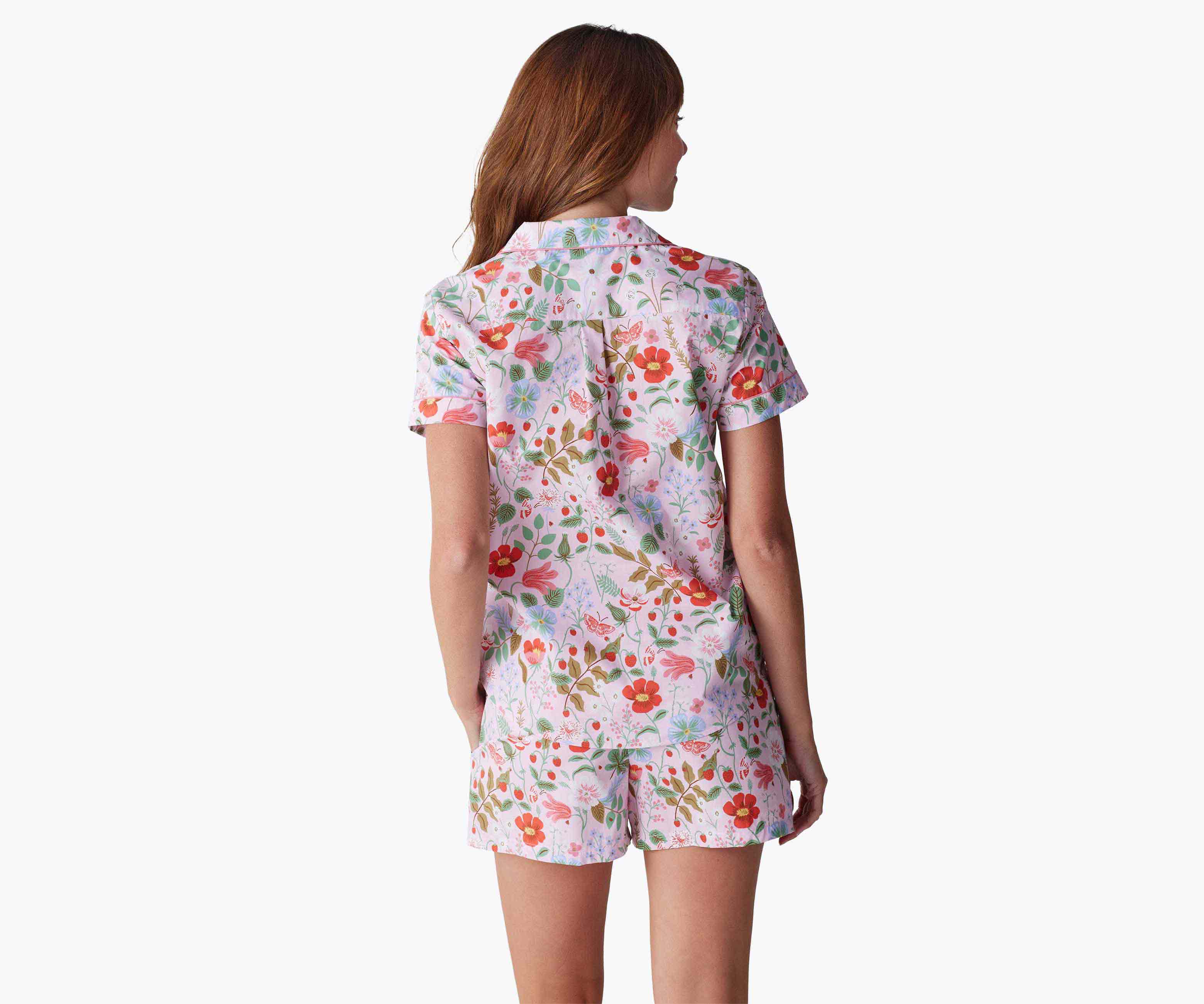 Poplin Button Front Short Set - Strawberry Fields