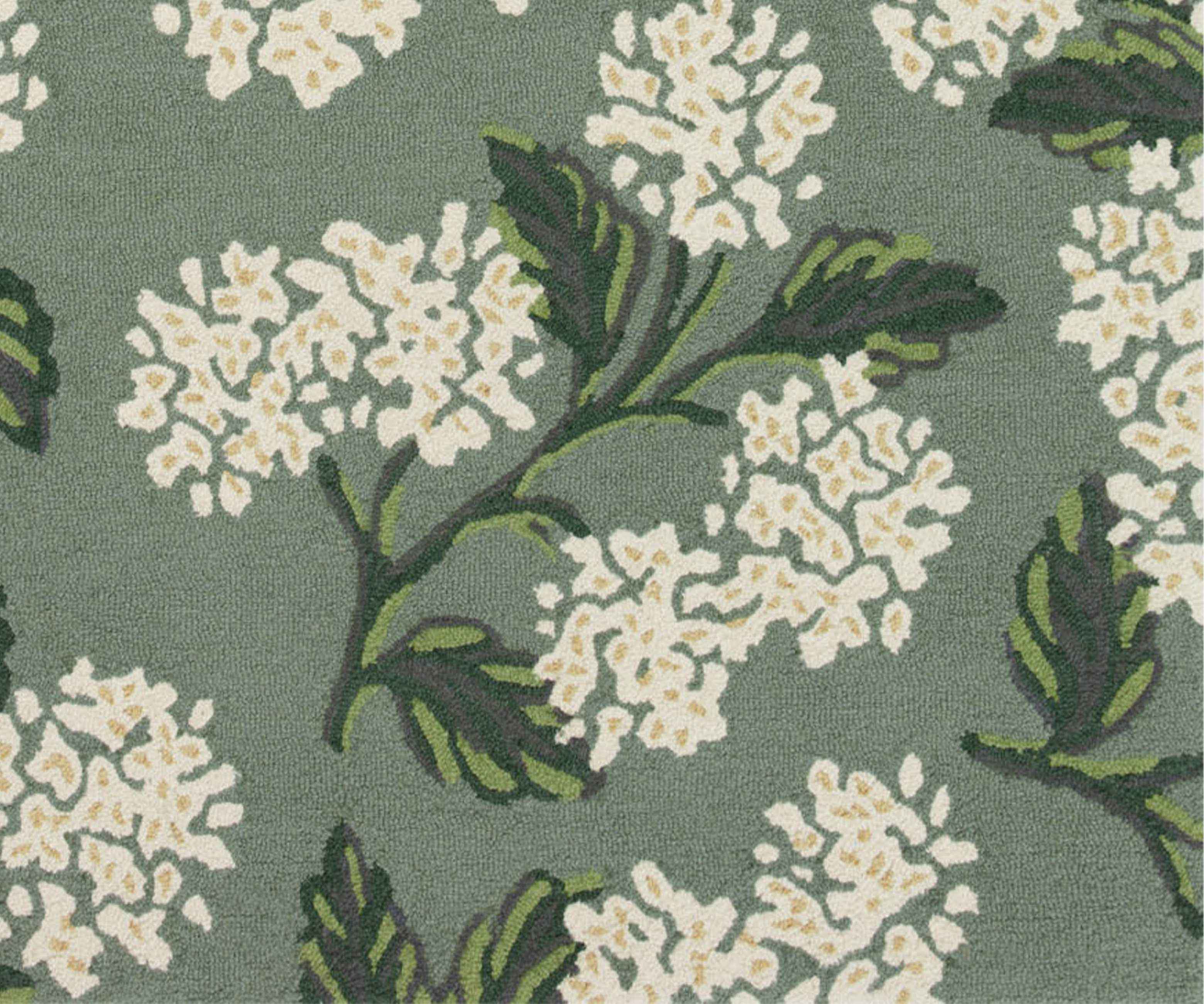 Joie Hydrangea Wool-Hooked Rug - Sage