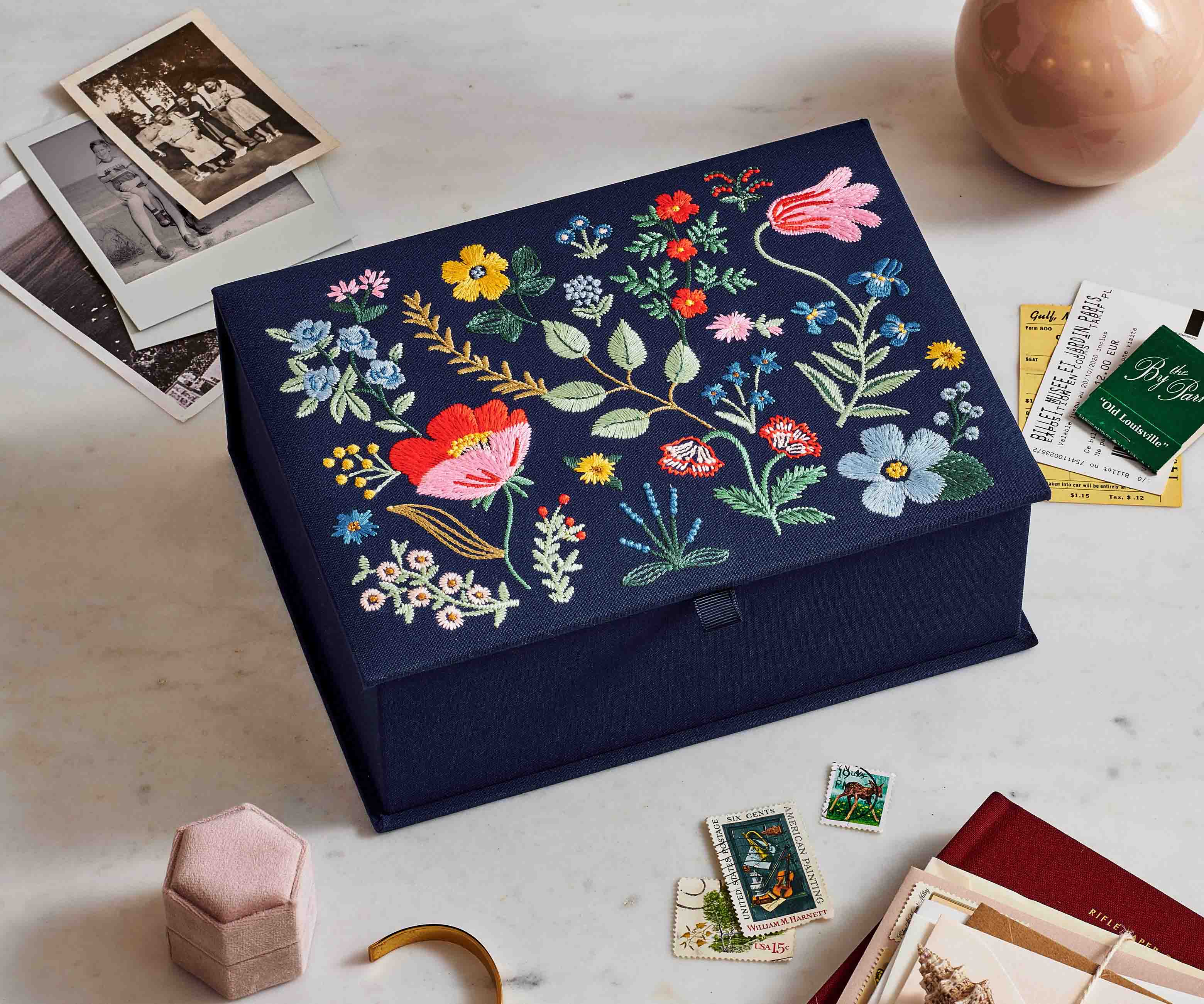 Large Embroidered Keepsake Box - Strawberry Fields