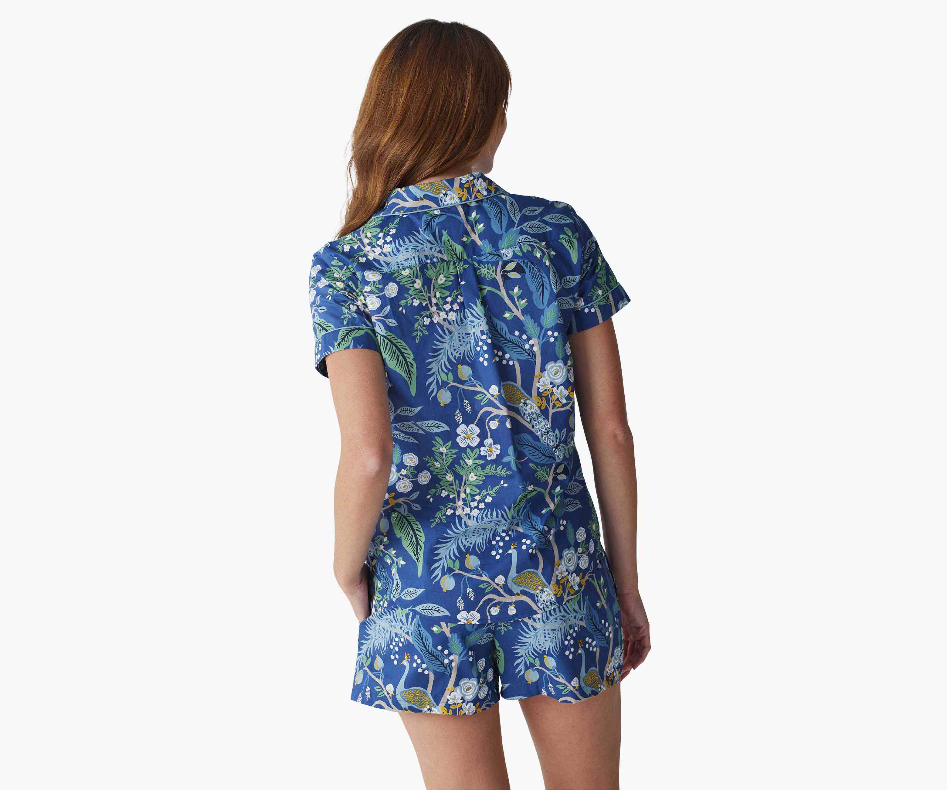 Poplin Button Front Short Set - Peacock