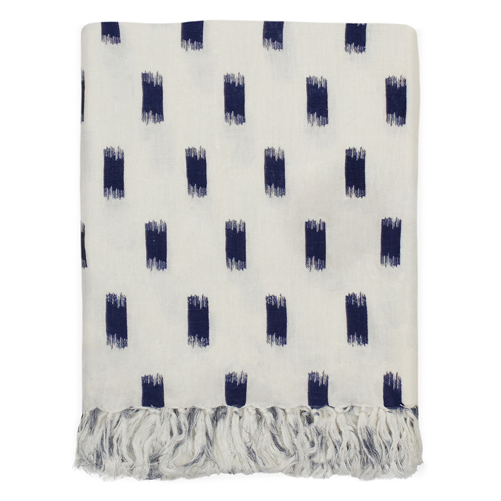 Navy Ikat Brushstrokes Linen Throw