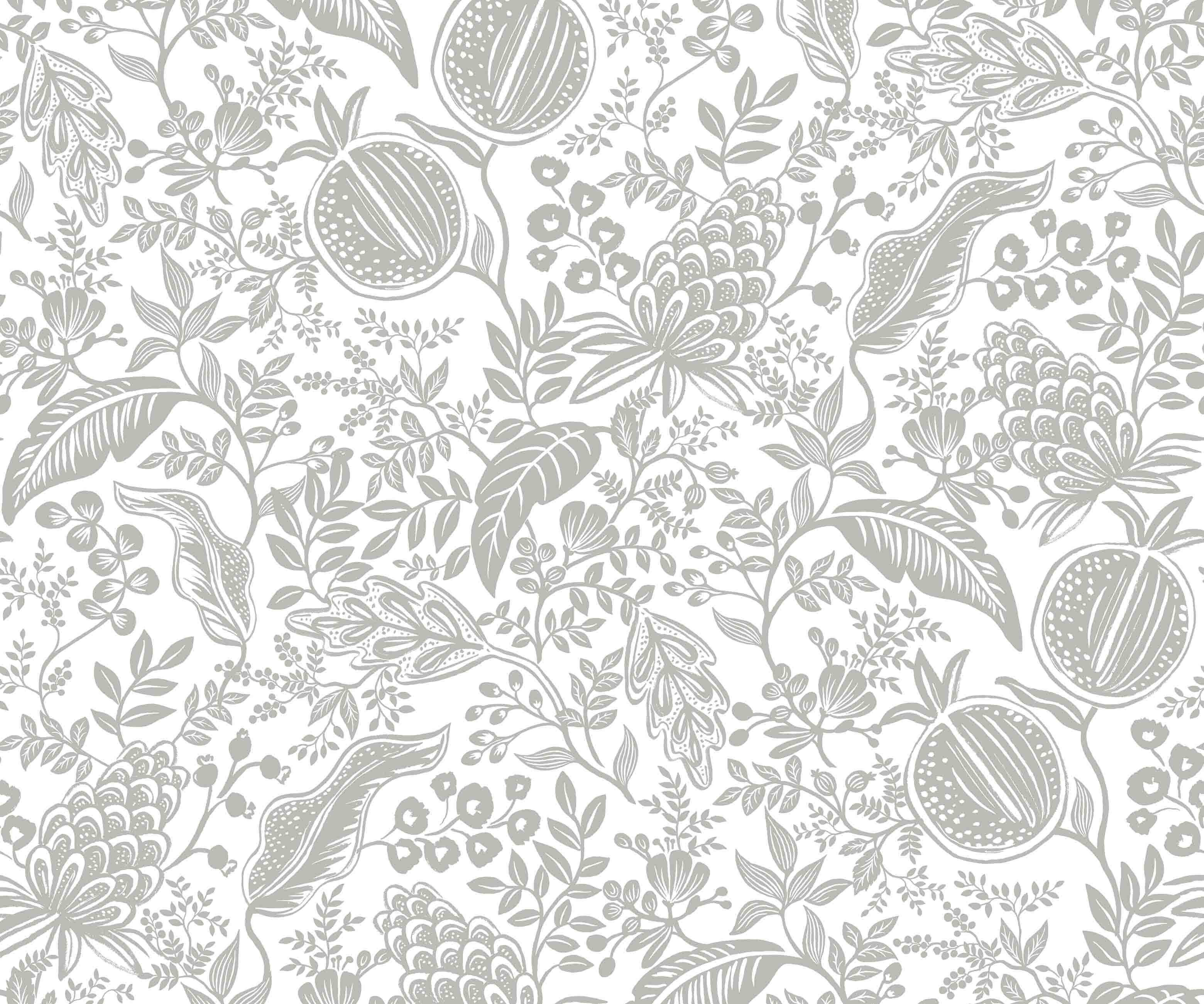 Pomegranate Wallpaper - White & Metallic Silver