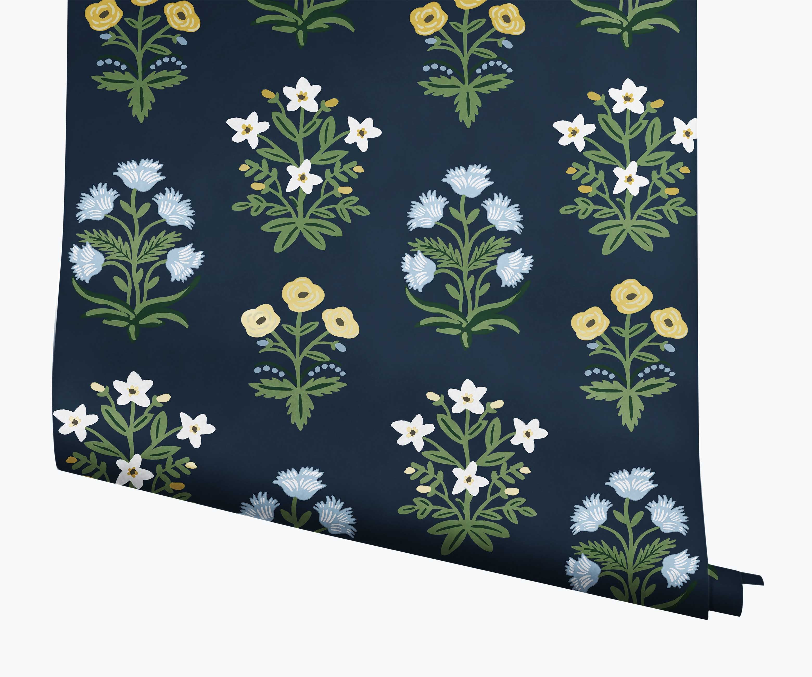 Mughal Rose Wallpaper - Navy