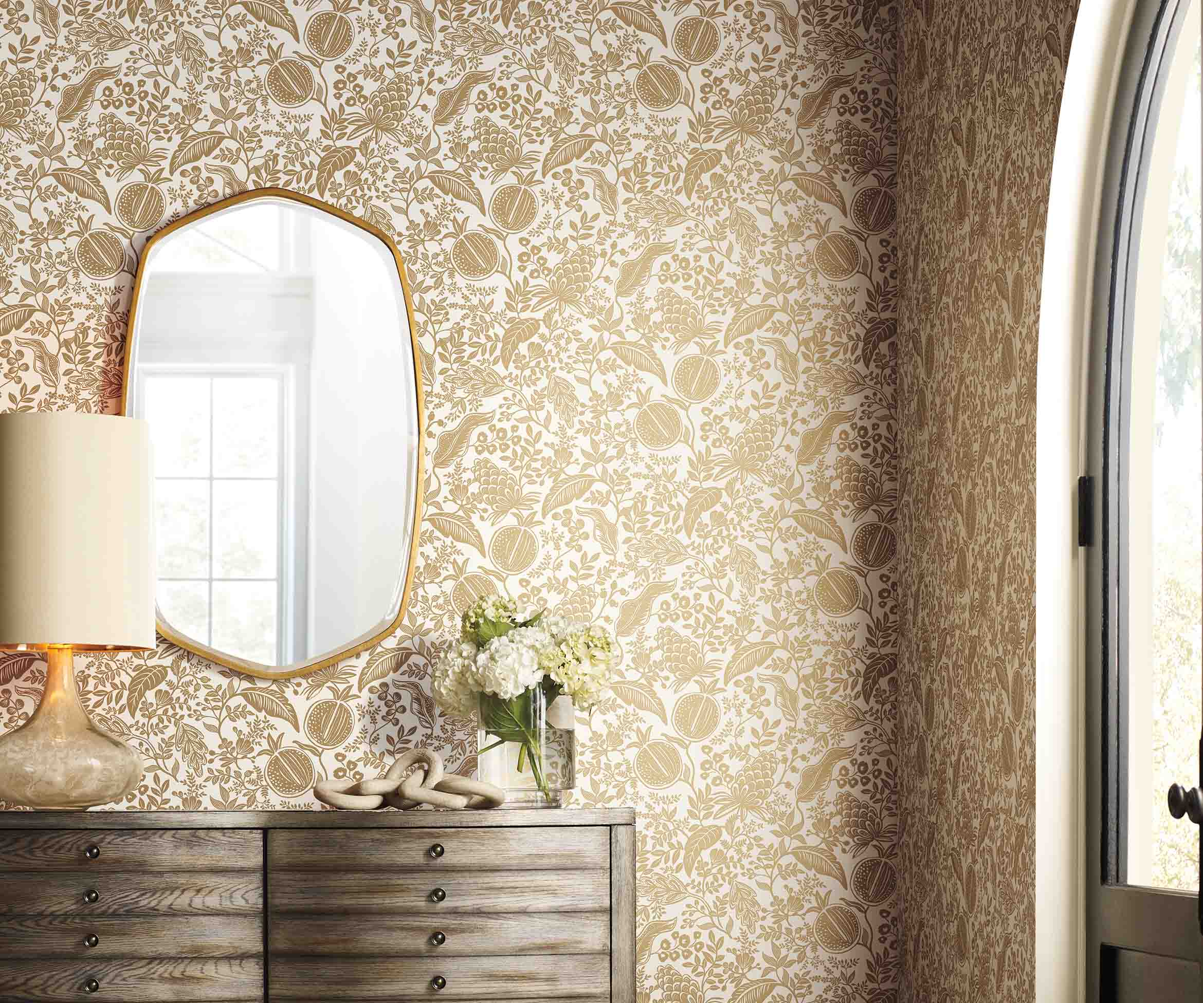 Pomegranate Wallpaper Sample - White & Metallic Gold