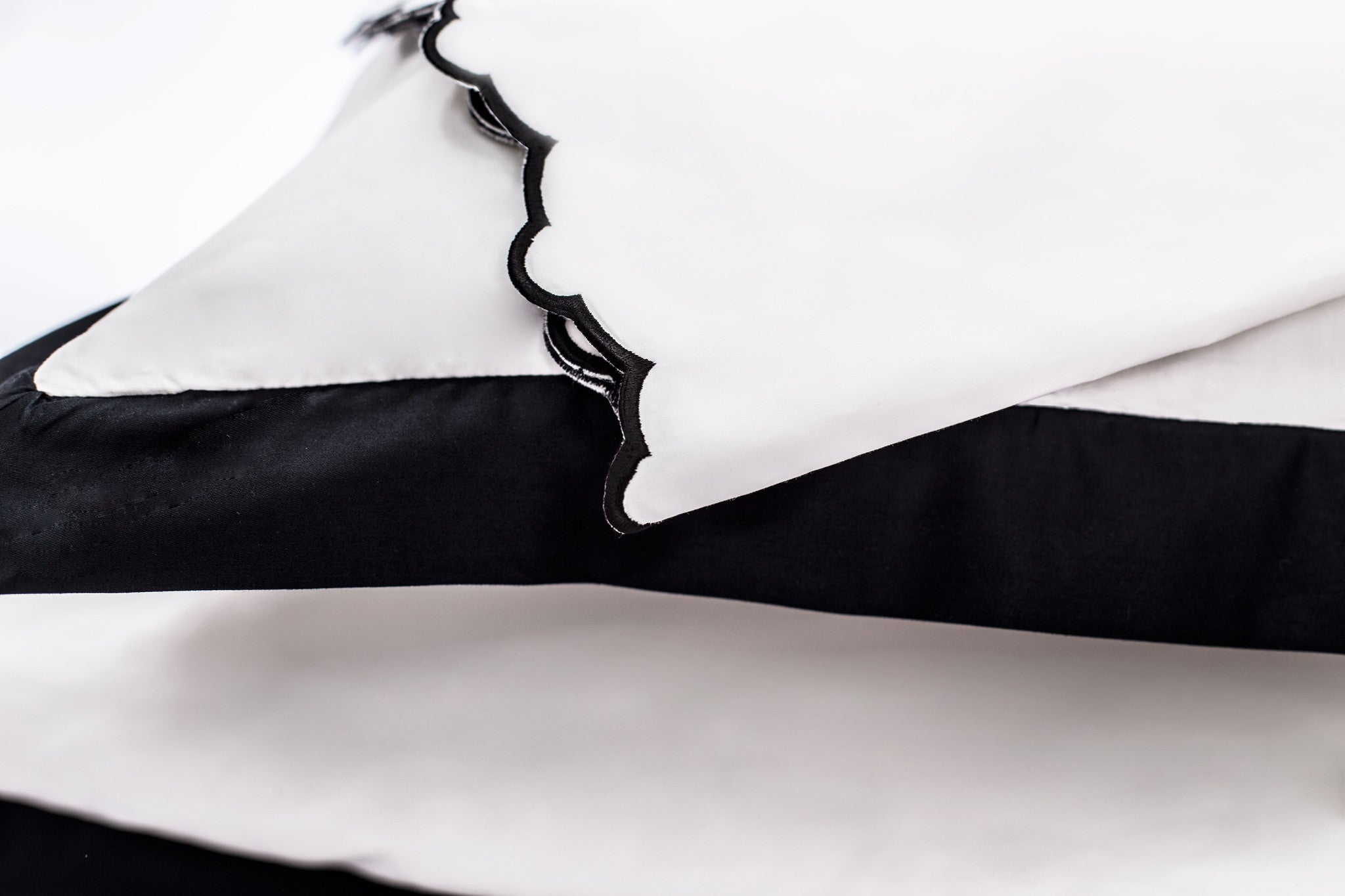 Black Scalloped Embroidered Sheet Set (Fitted, Flat, & Pillow Cases)