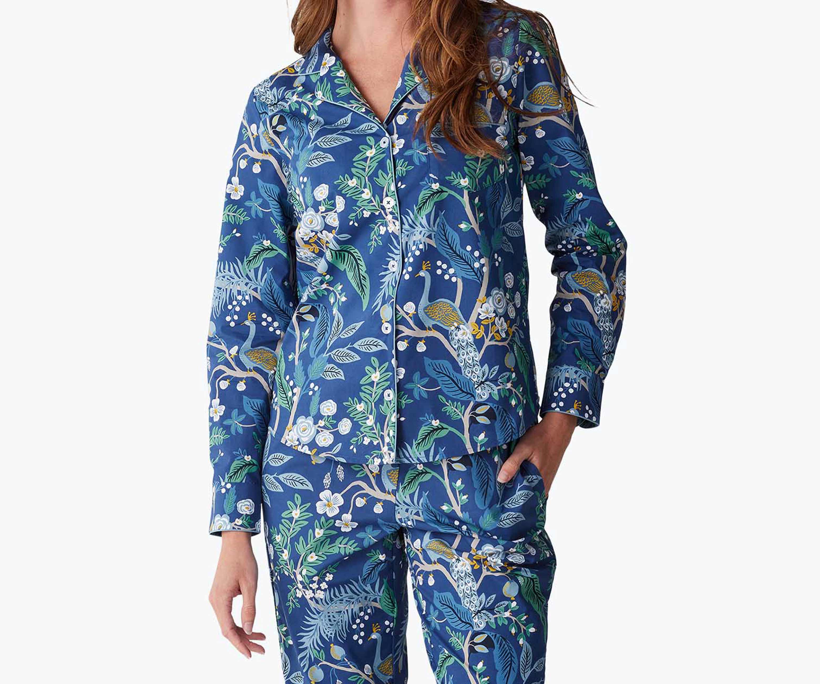 Poplin Button Front Long Set - Peacock