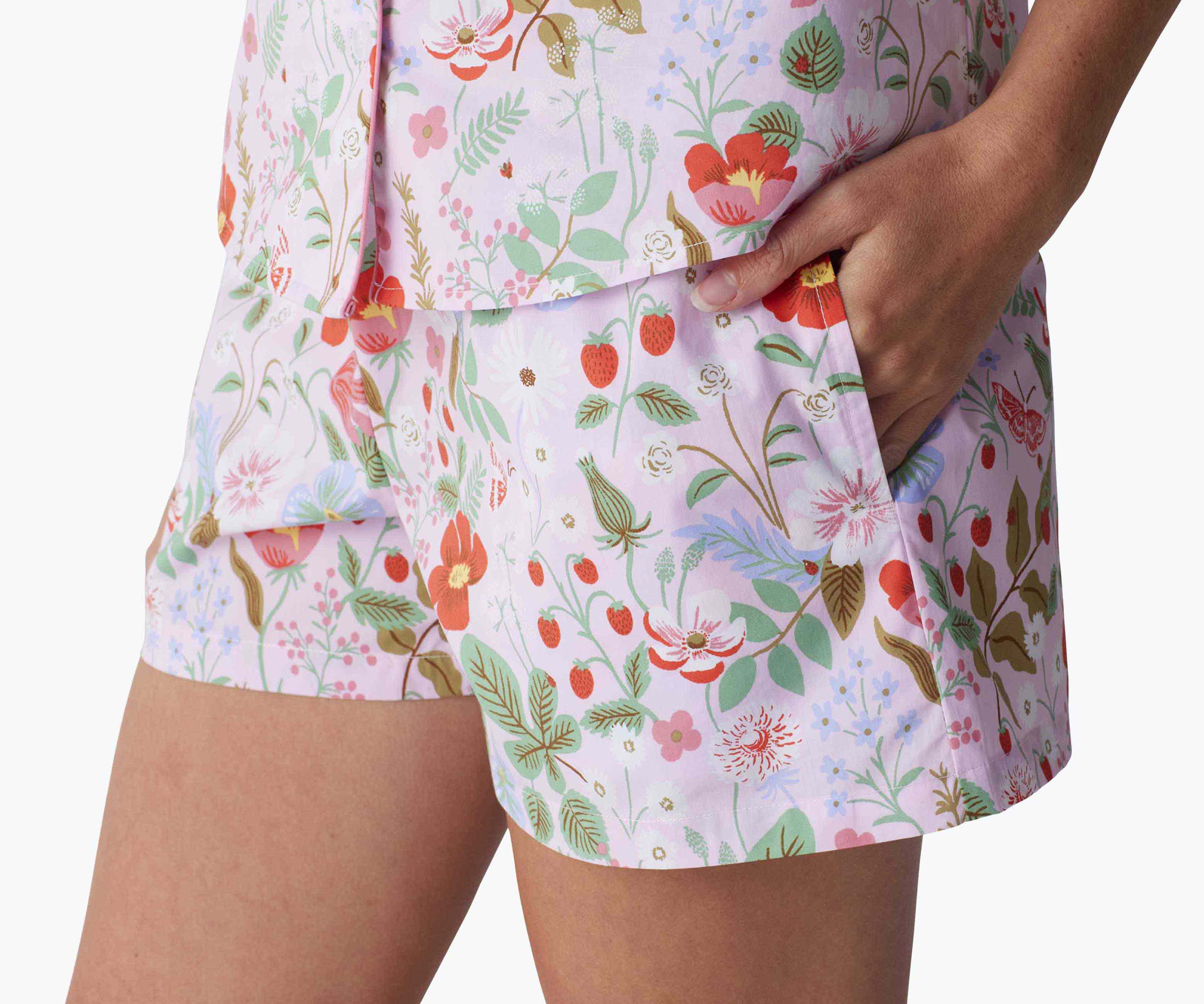 Poplin Button Front Short Set - Strawberry Fields