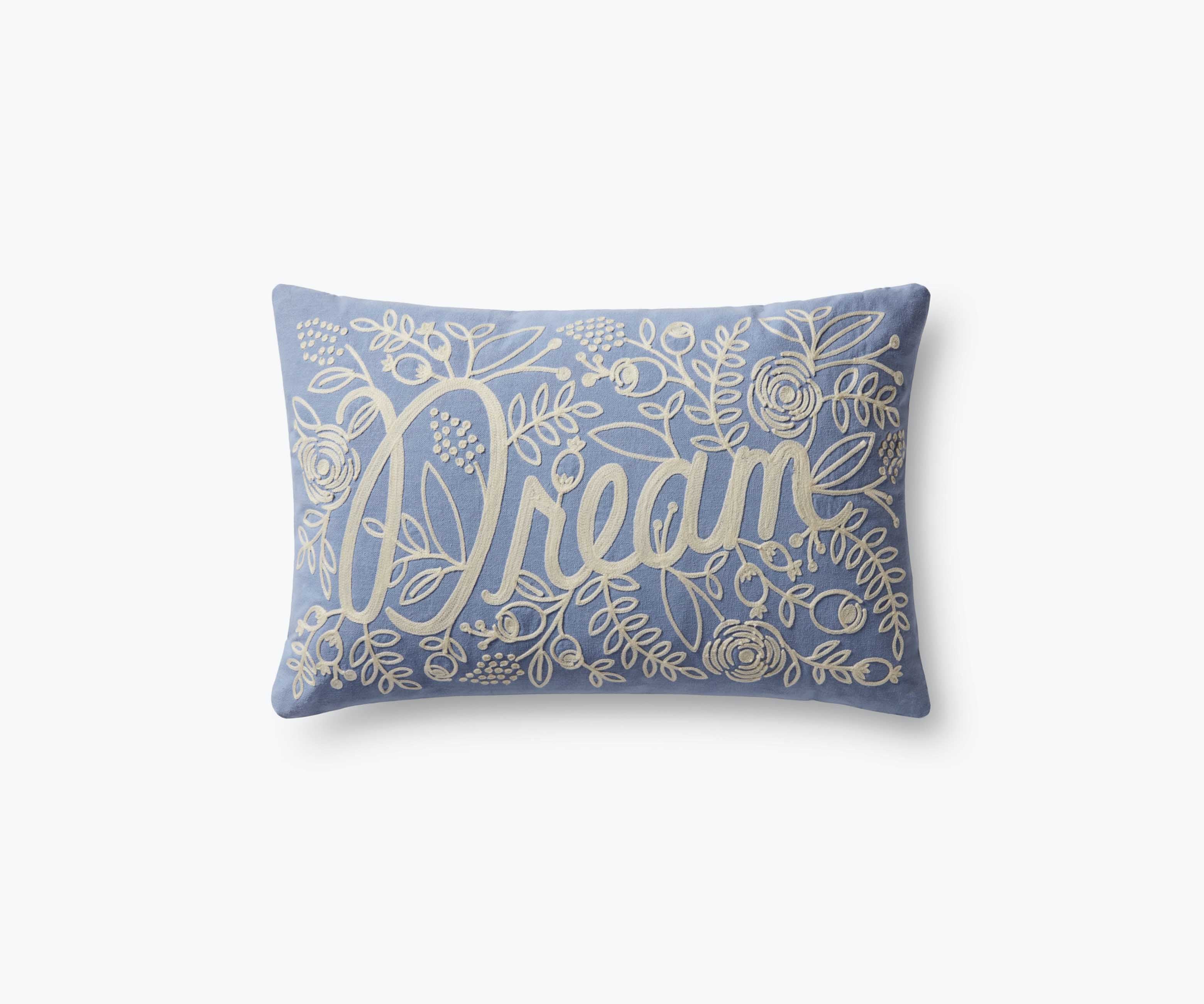 Dream Embroidered Pillow - Blue