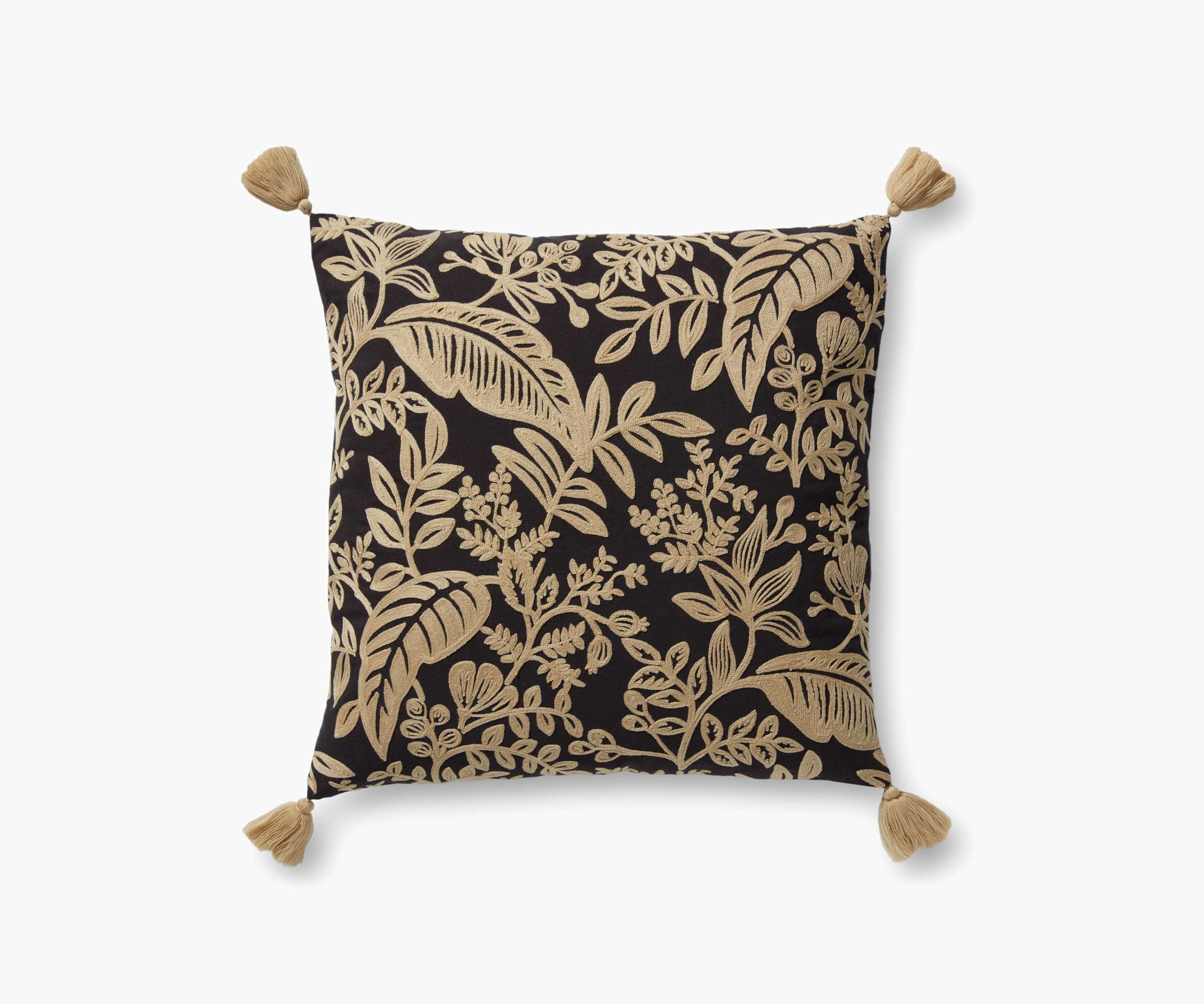 Canopy Embroidered Pillow - Black & Tan