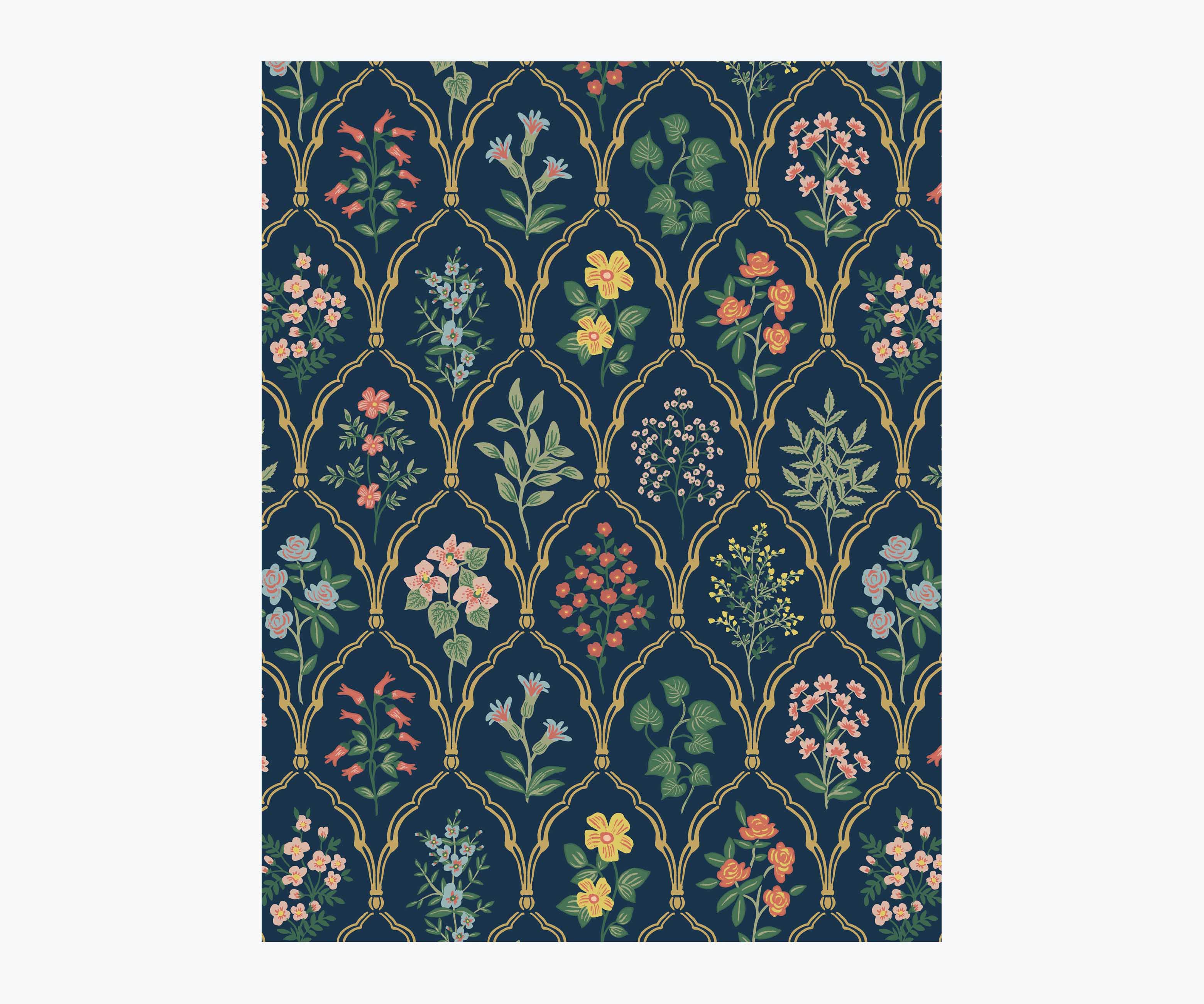 Hawthorne Wallpaper Sample - Navy Multi