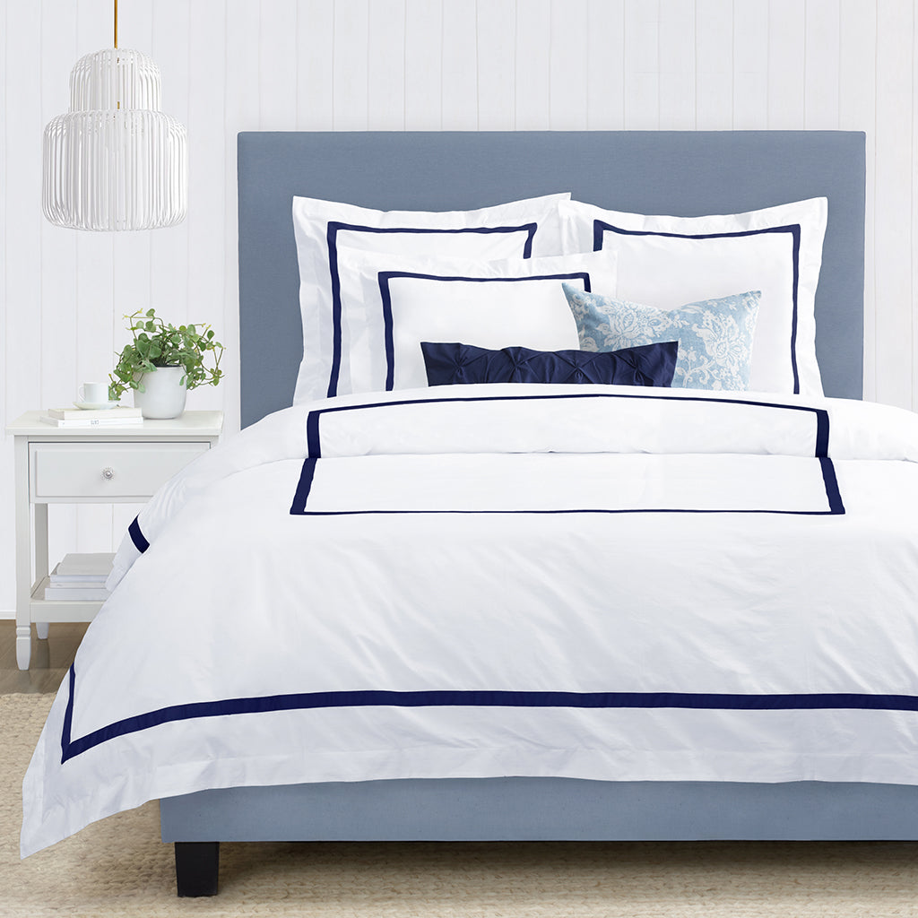 Bella Navy Framed Percale Duvet Cover