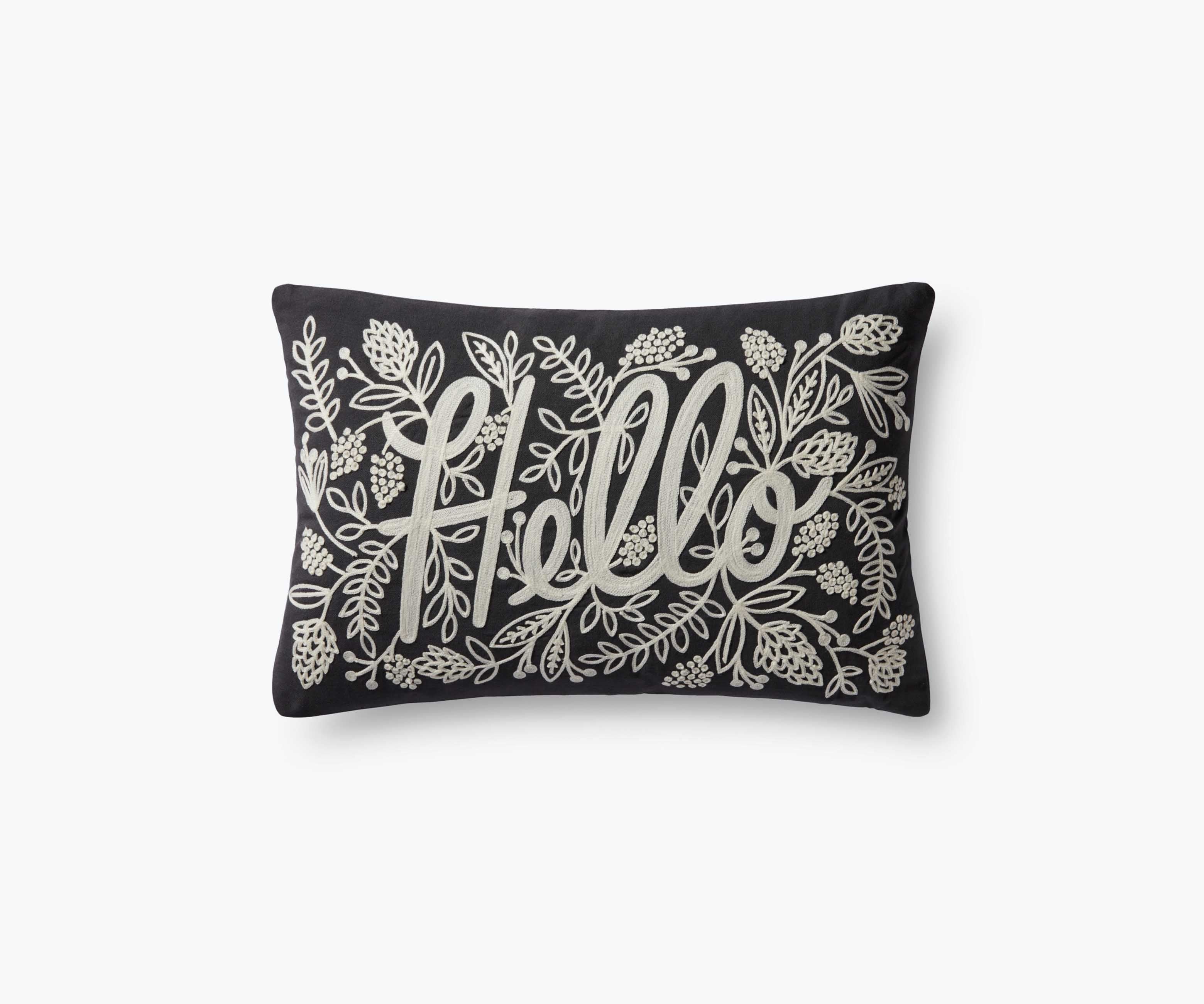 Hello Embroidered Pillow - Black