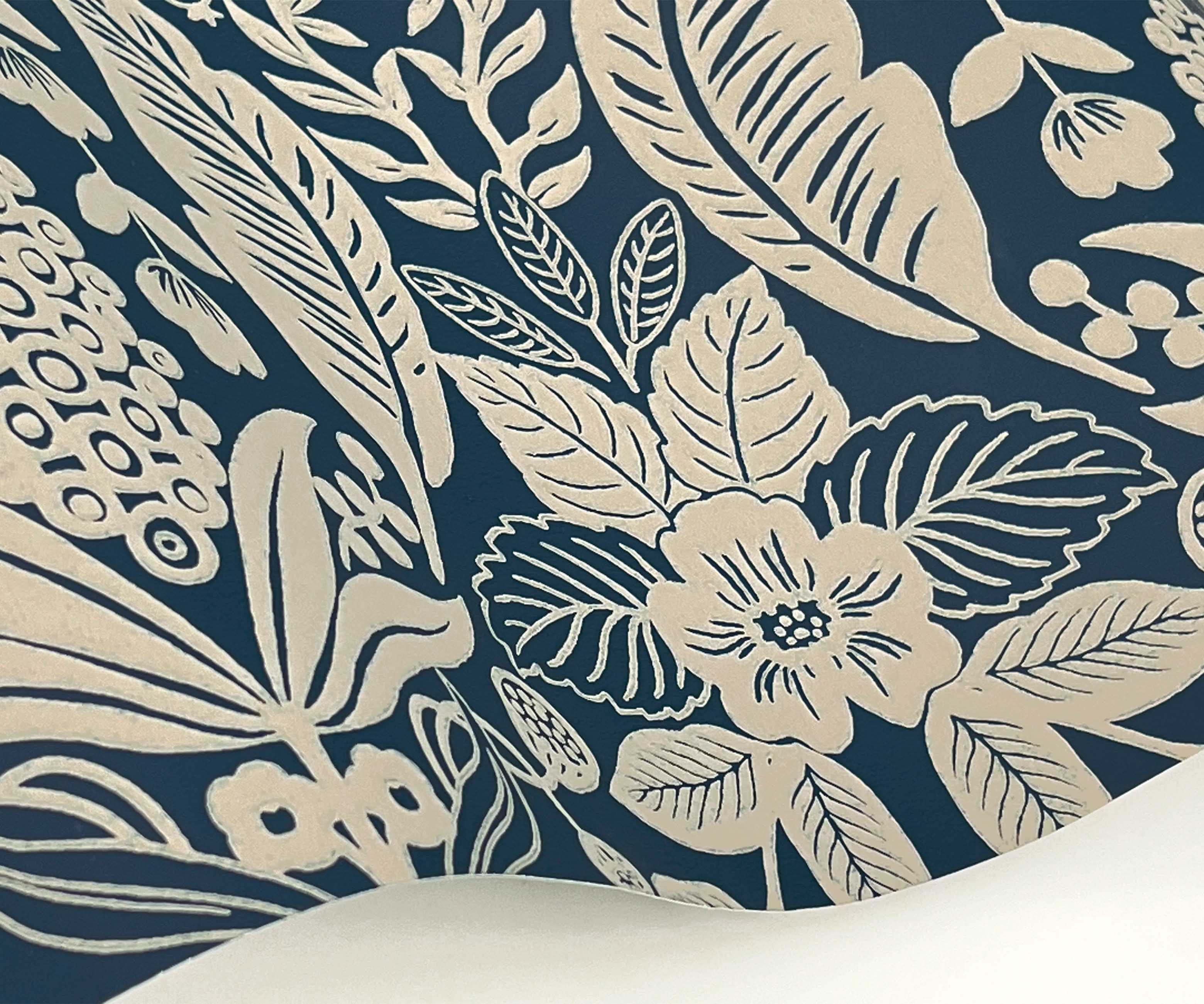 Pineapple Damask Wallpaper Sample - Navy