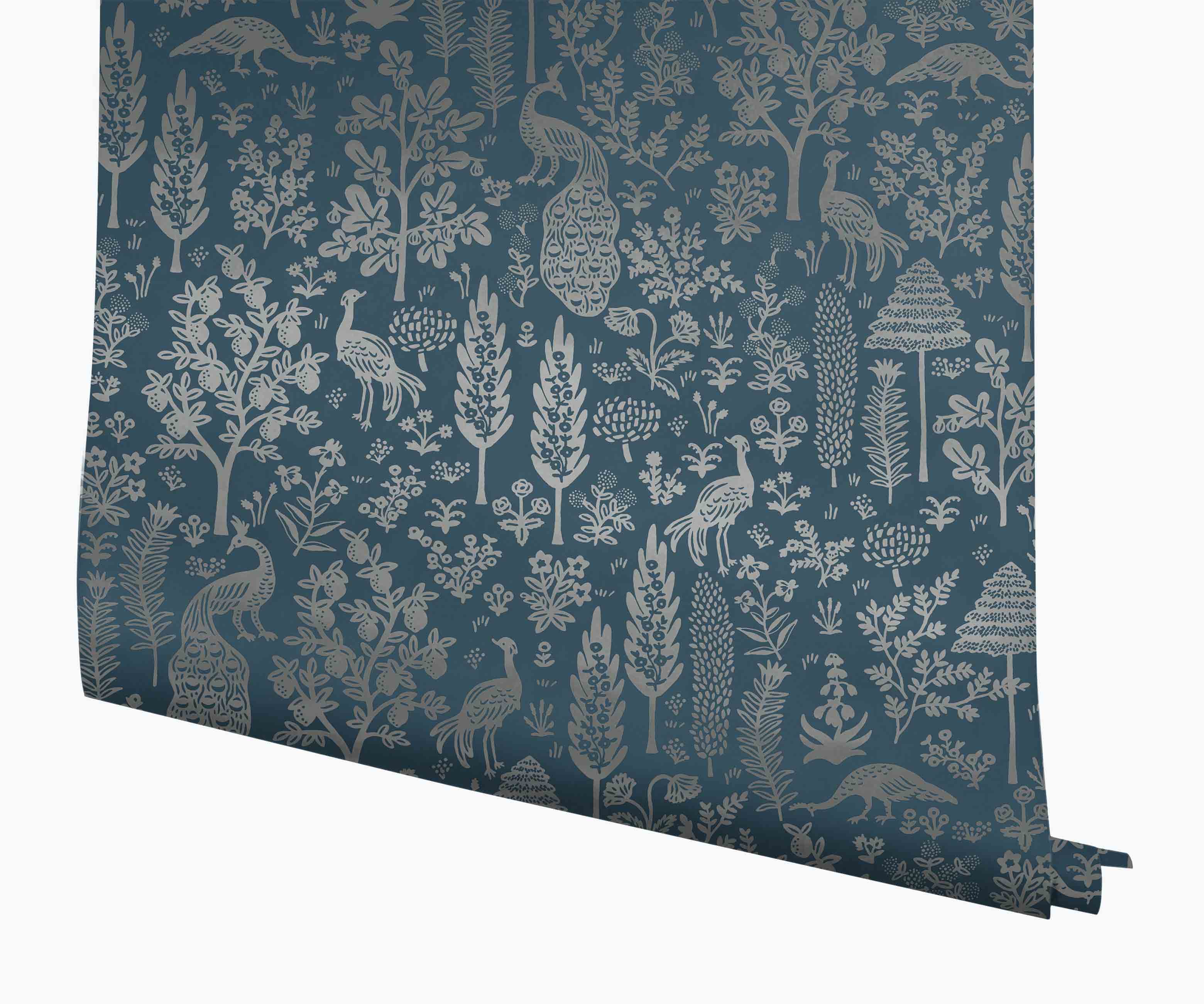 Menagerie Toile Wallpaper - Navy & Metallic Silver