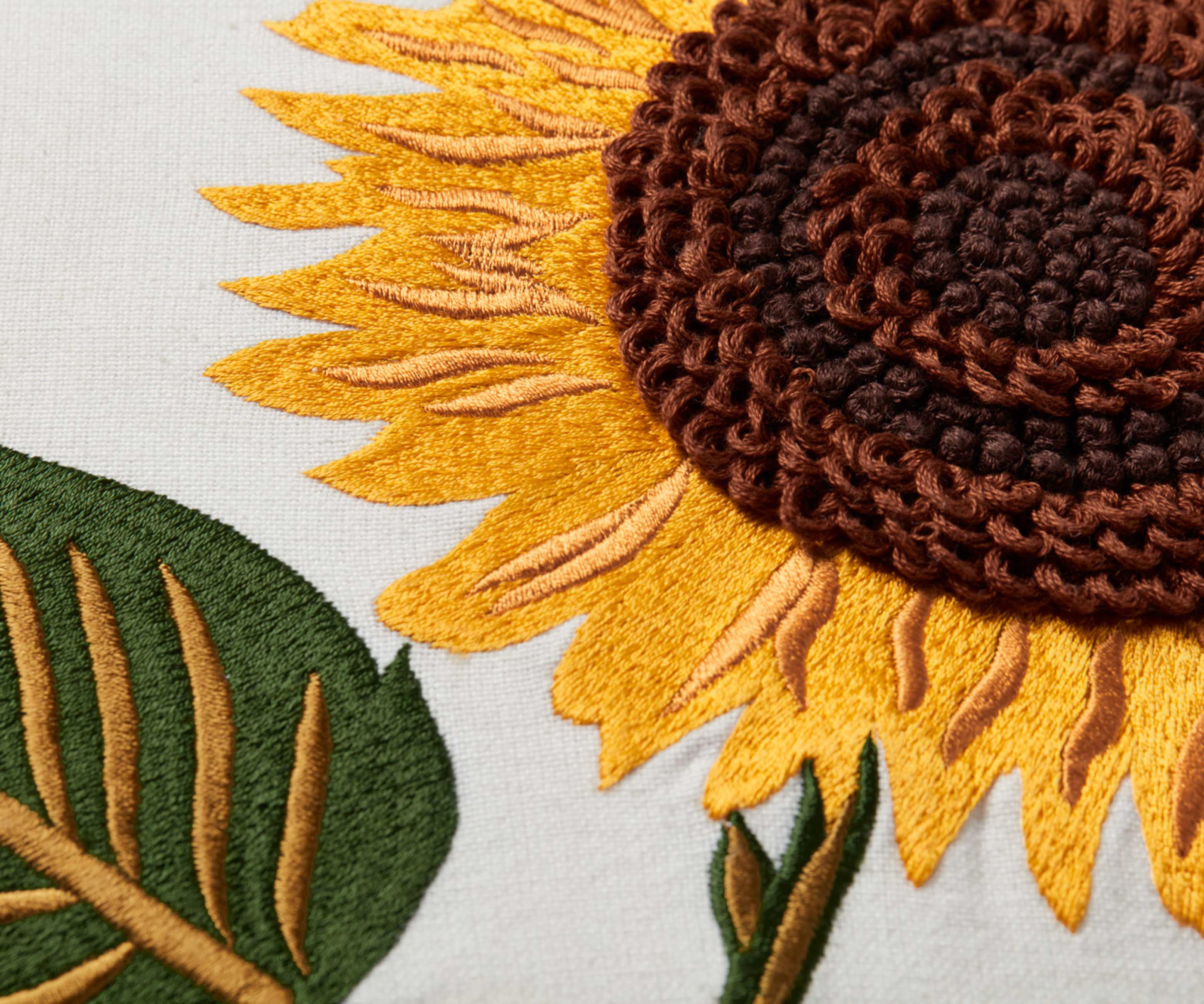 Sunflower Embroidered Pillow - Cream